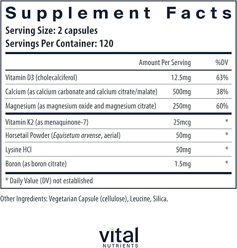 Miniatura 2 de Vital Nutrients Osteo-Nutrients II  Vitamina K2 + D3, calcio, boro y magnesio para la fuerza ósea*  Apoyo cardíaco saludable  Suplemento vegetariano