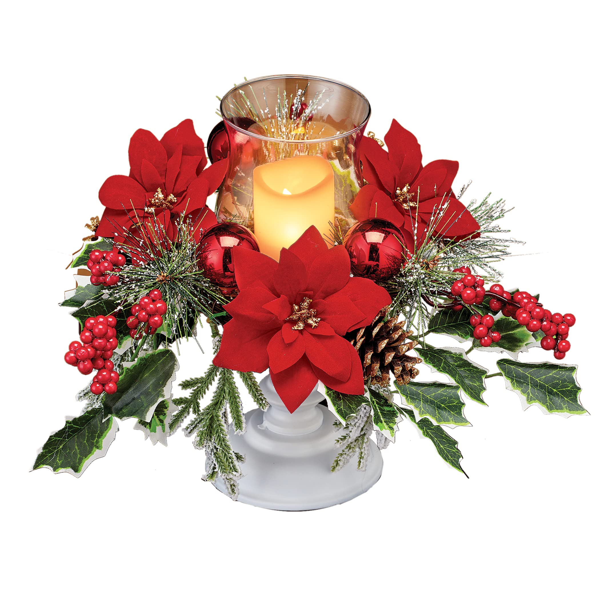 Collections Etc Poinsettia Arrangement Pedestal Hurricane Centerpiece