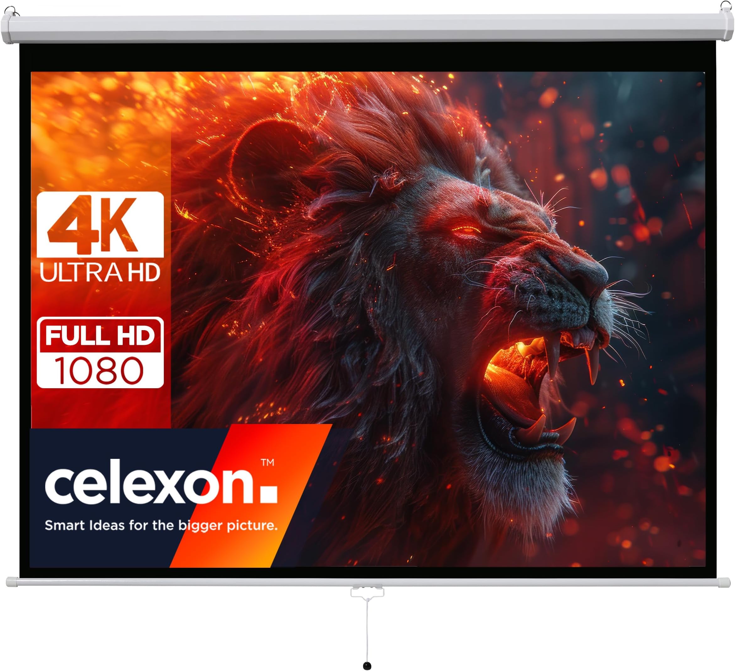 celexon basic Manual screen 100" | 200x150 cm 4:3 | Extendable Full HD 4K projector screen for home cinema or office presentations | projection screen suitable for ceiling or wall mounting