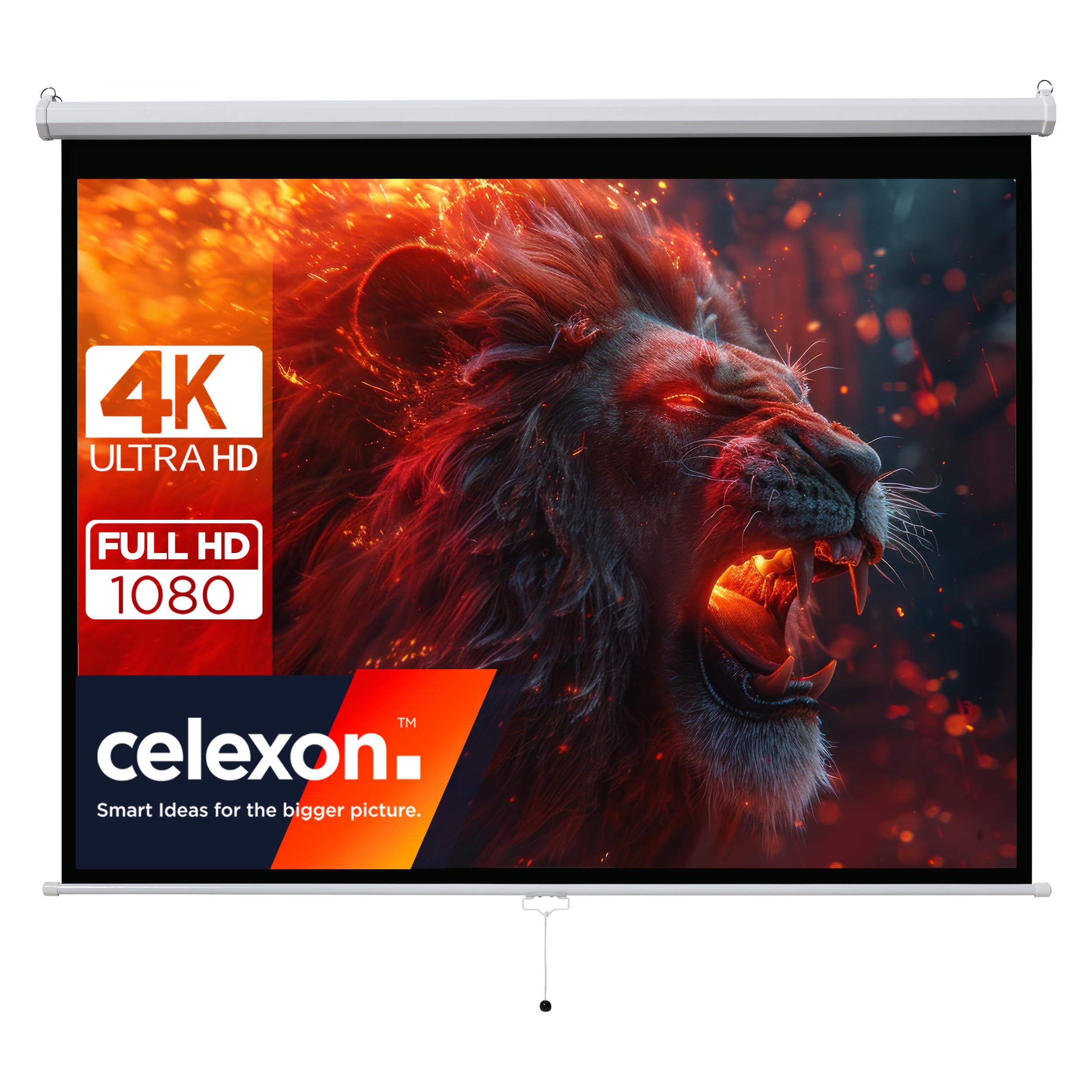 celexon Basic Pantalla Manual 100" | 200x150 cm 4:3 | Pantalla Manual Full HD 4K para Cine en casa o presentaciones | Pantalla de proyección Apta para Montaje en Techo o Pared