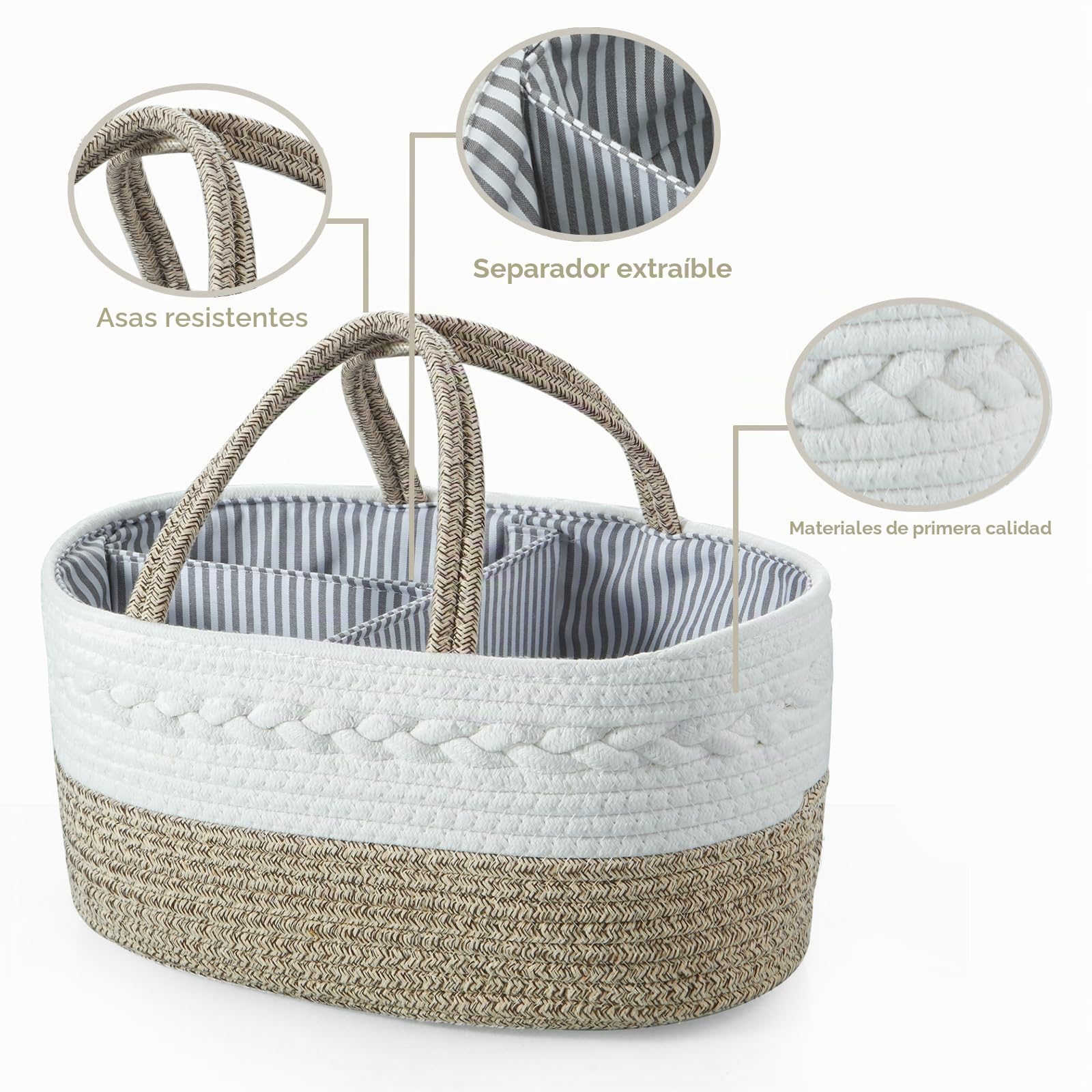 PandaEar Organizador de Pañales para Bebé, Cesta de Almacenamiento Portátil de Cuerda de Algodón para Regalos de Baby Shower Recién Nacidos - Marrón