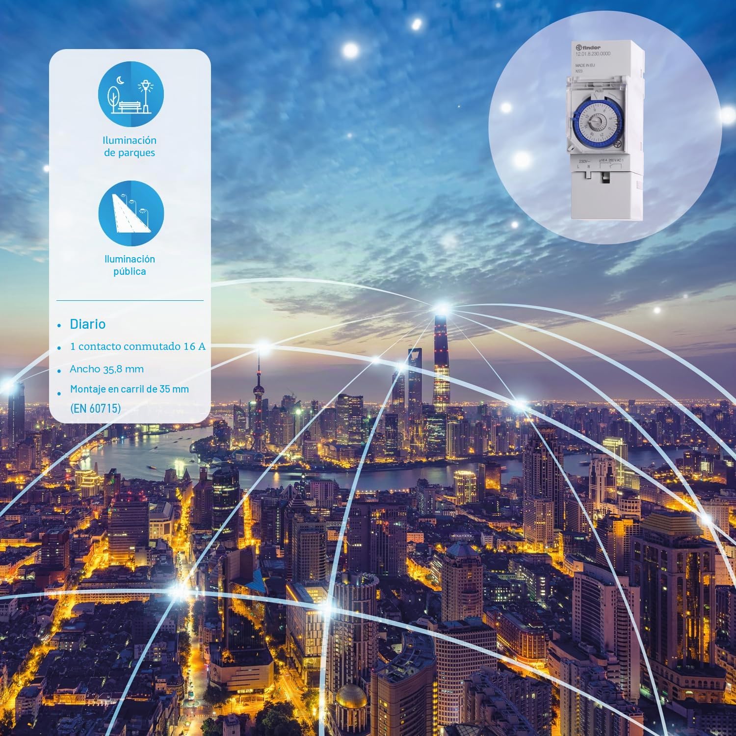Finder serie 12 - Interruptor horario diario 1 contacto conmutado 16a 230vac