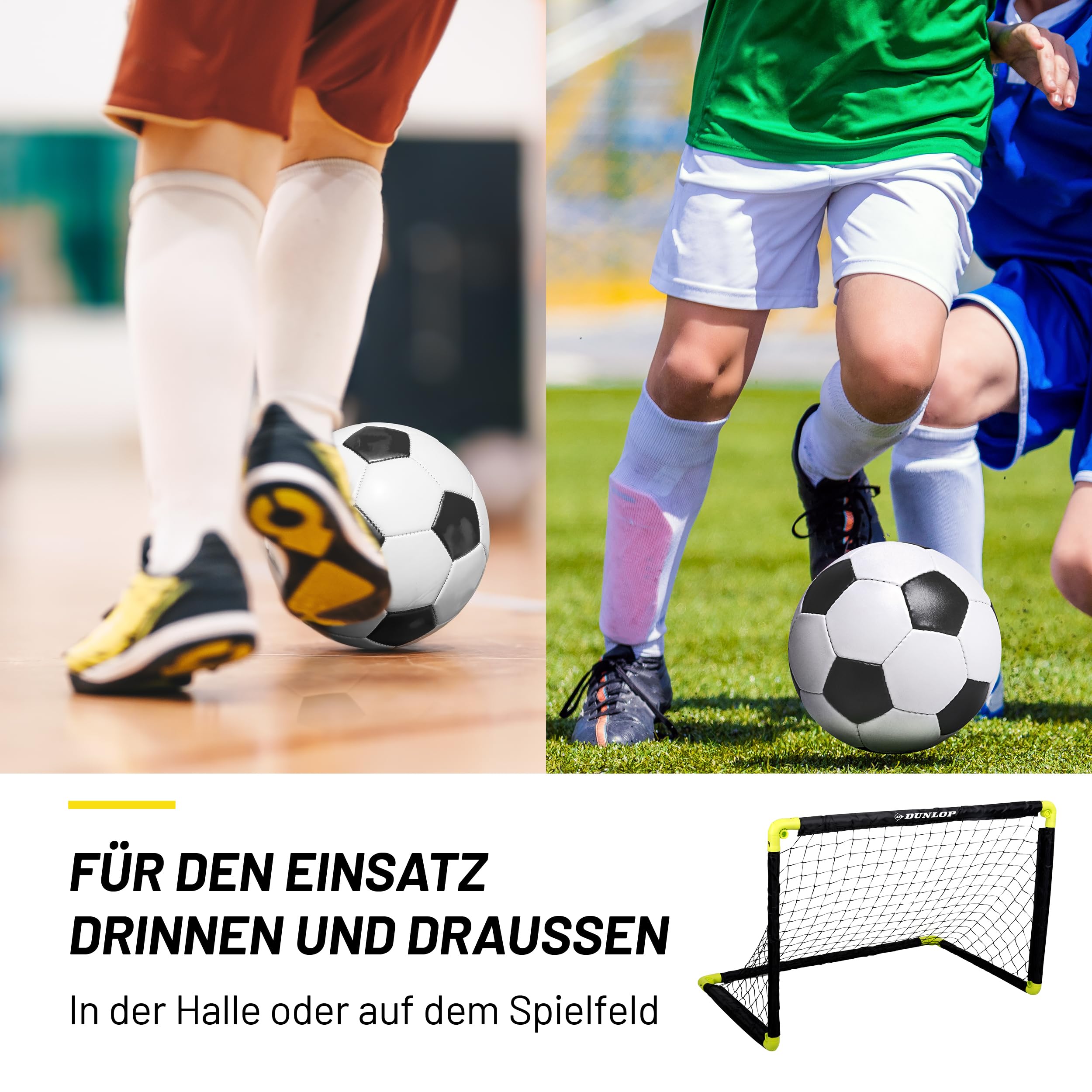 Dunlop Fußballtor - Fussballtor - Faltbares fußball Tor - Fussballtore für Garten Kinder - Fussball Trainingszubehör für Innen und Außen - Schwarz/Gelb