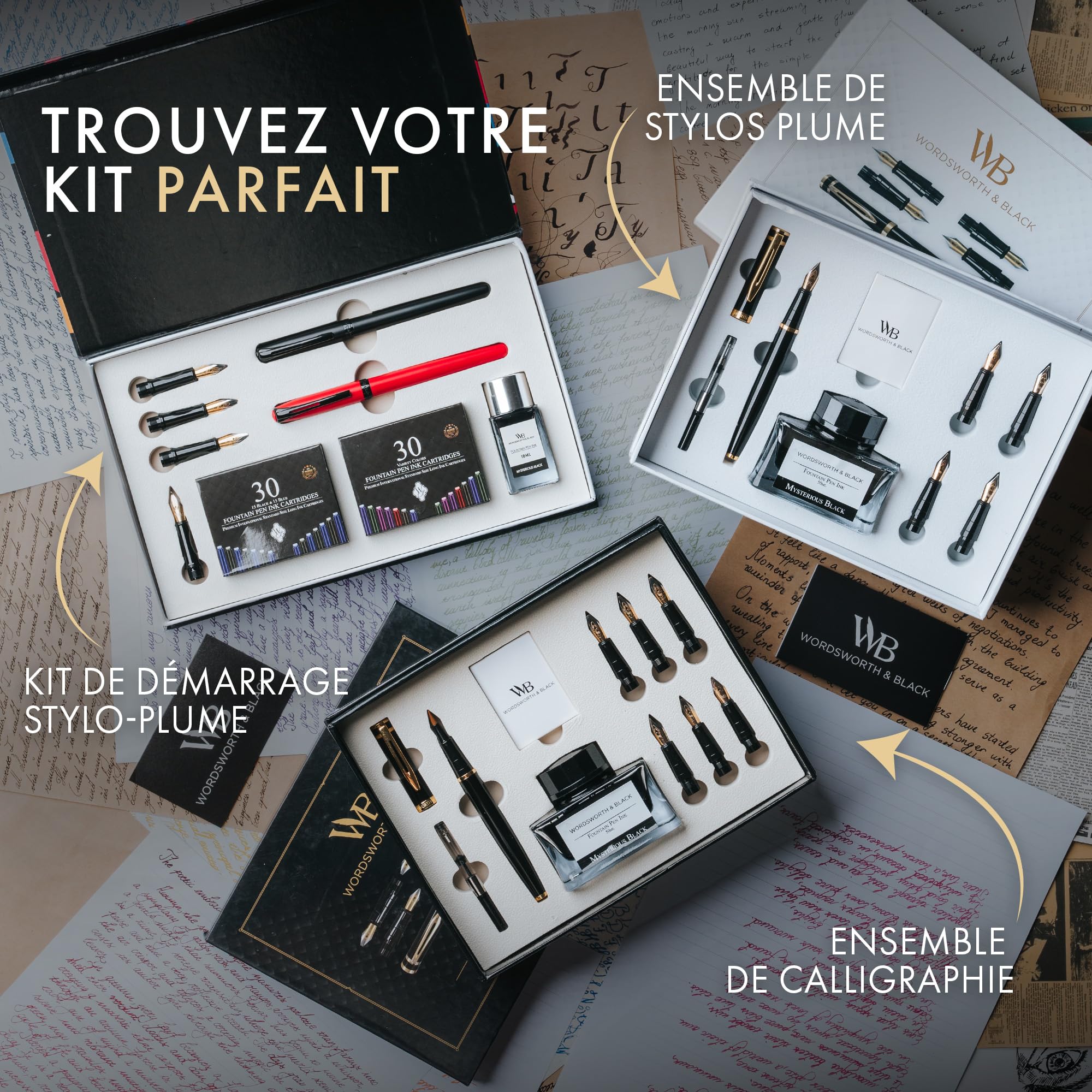 Wordsworth & Black Coffret stylo-plume, kit de calligraphie, noir