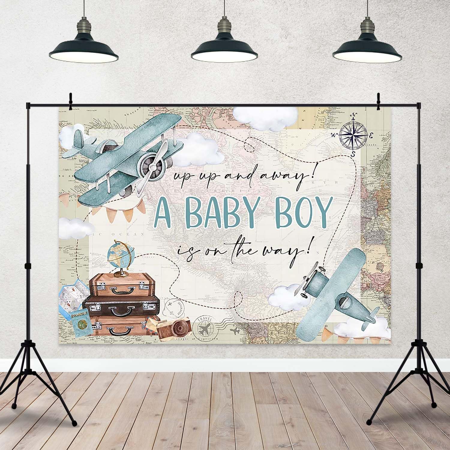 Vintage Airplane Baby Shower Decorations - Balloon Garland Kit With Backdrop For Boys Theme Party