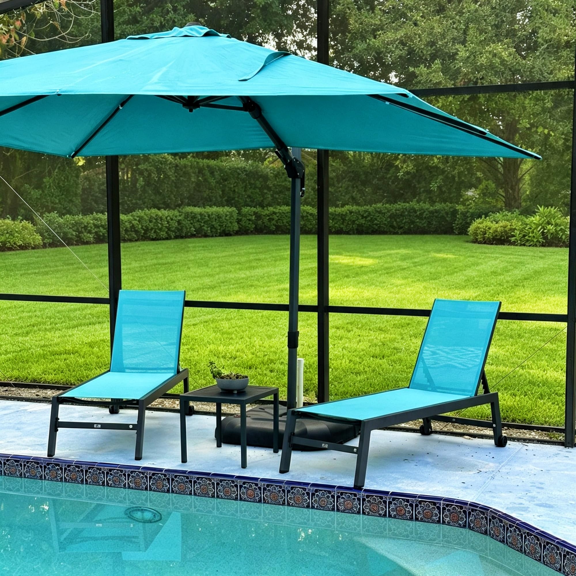 PURPLE LEAF Pool Chaise Lounge 2 Pieces w/Wheels, Textilene Turquoise Blue