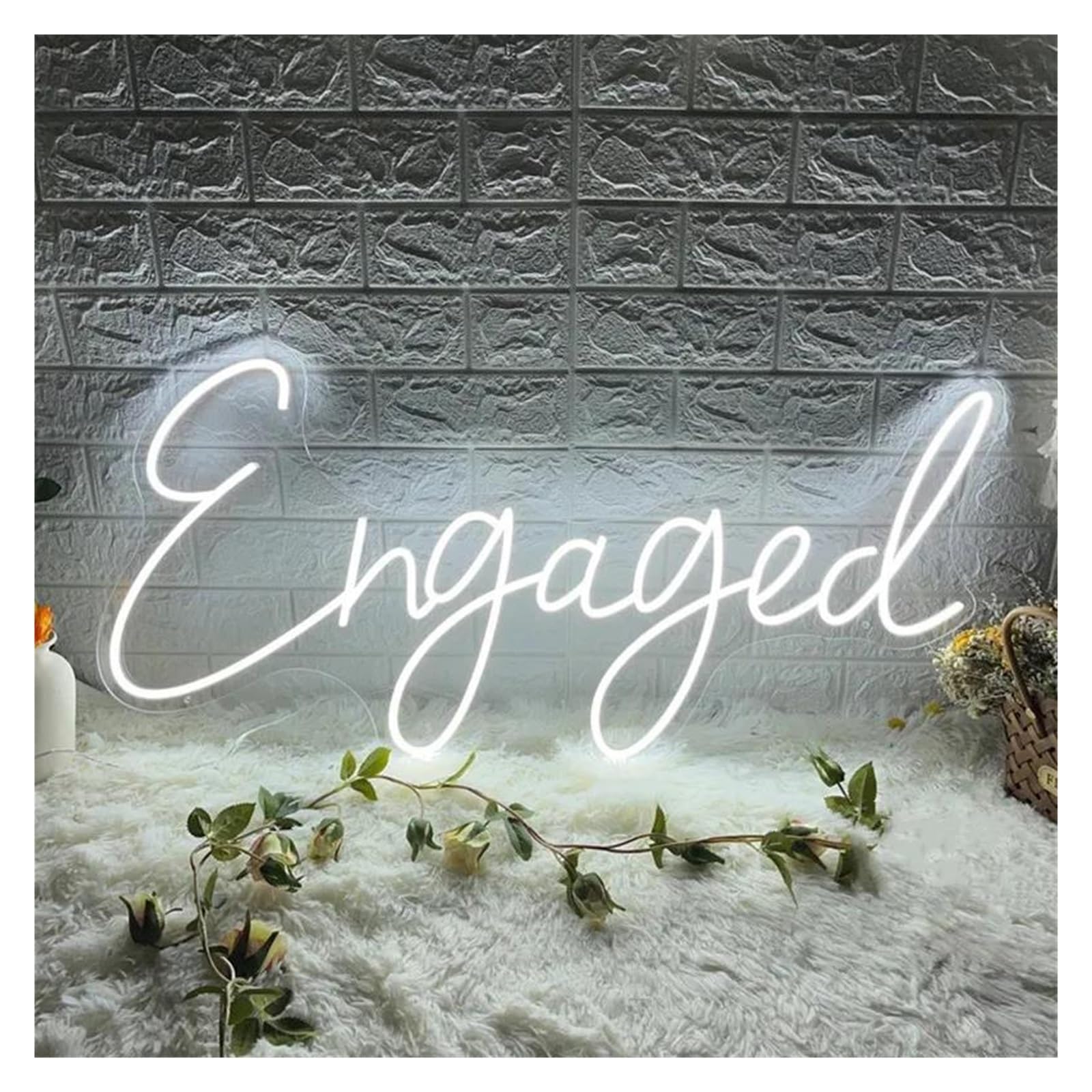 SHOUXI Sign Lamp Engaged Neon Sign Wedding Neon Sign Engagement Decor Proposal Party Wall Decor Wedding Backdrop 40x22cm(White)
