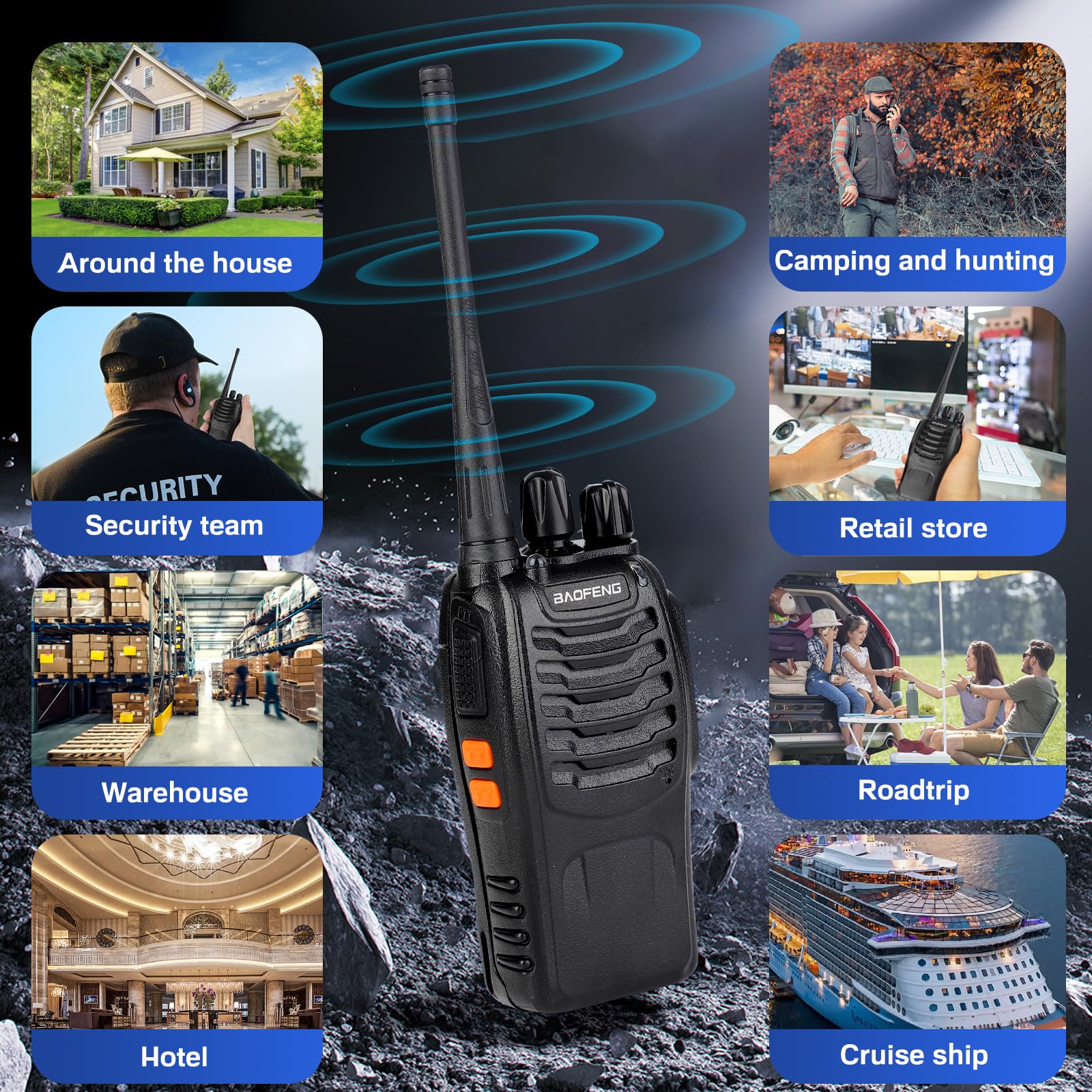 Walkie Talkie BF-888S 1 Paire de 16 canaux Rechargeables Communication Radio Professionnelle avec Casque, adapté à la Construction de Restaurants et supermarchés, etc. (EU)