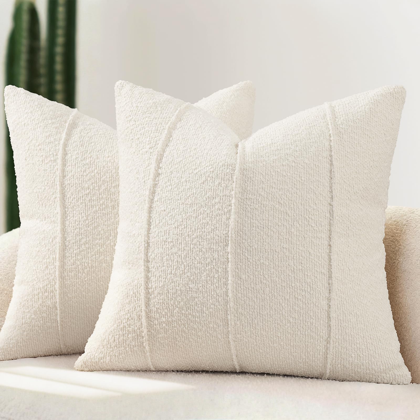 YCOLL Bouclé Kissenbezug 2er Set, Weiche Struktur Kissenbezüge mit Streifen, Moderne Kuschelige Dekokissen für Sofa, Couch & Bett, Kissenhüllen für Wohnzimmer