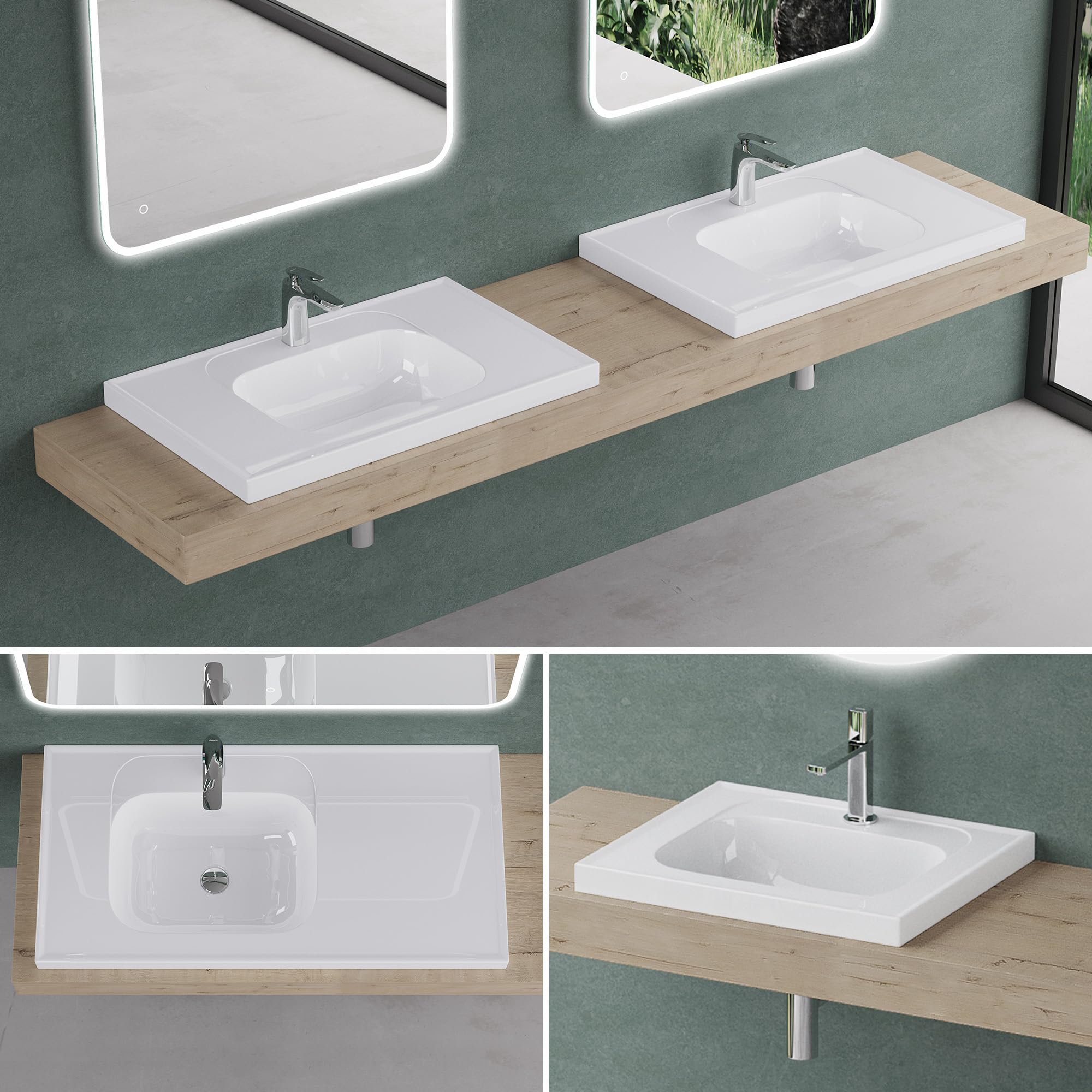 Mai & Mai Vasque Rectangulaire 60x50x16,5cm sans Trop-Plein | Vasque Lavabo, Surface Lisse, et Facile à Nettoyer, pour Salle de Bains Moderne, Colossum3601