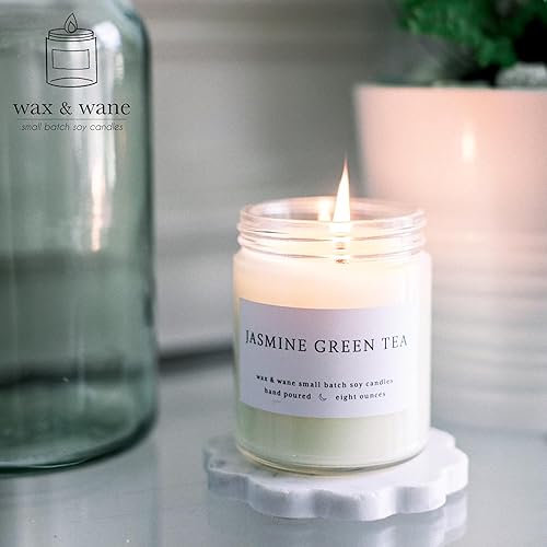 Miniatura 5 de Wax & Wane Jasmine Green Tea Modern 8oz Handmade Candle For Men and Women - Long Burning 40+ Hours Candles For Home, Bedroom, and Bathroom - 100%