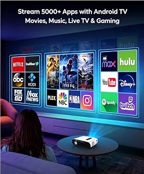 TV Replacement 4K Projector with ALR 100 Screen Included, 2000 ANSI Daylight Brightness, 38W Speakers, Smart Android TV, Auto Focus, WiFi Bluetooth Home Theater Projector