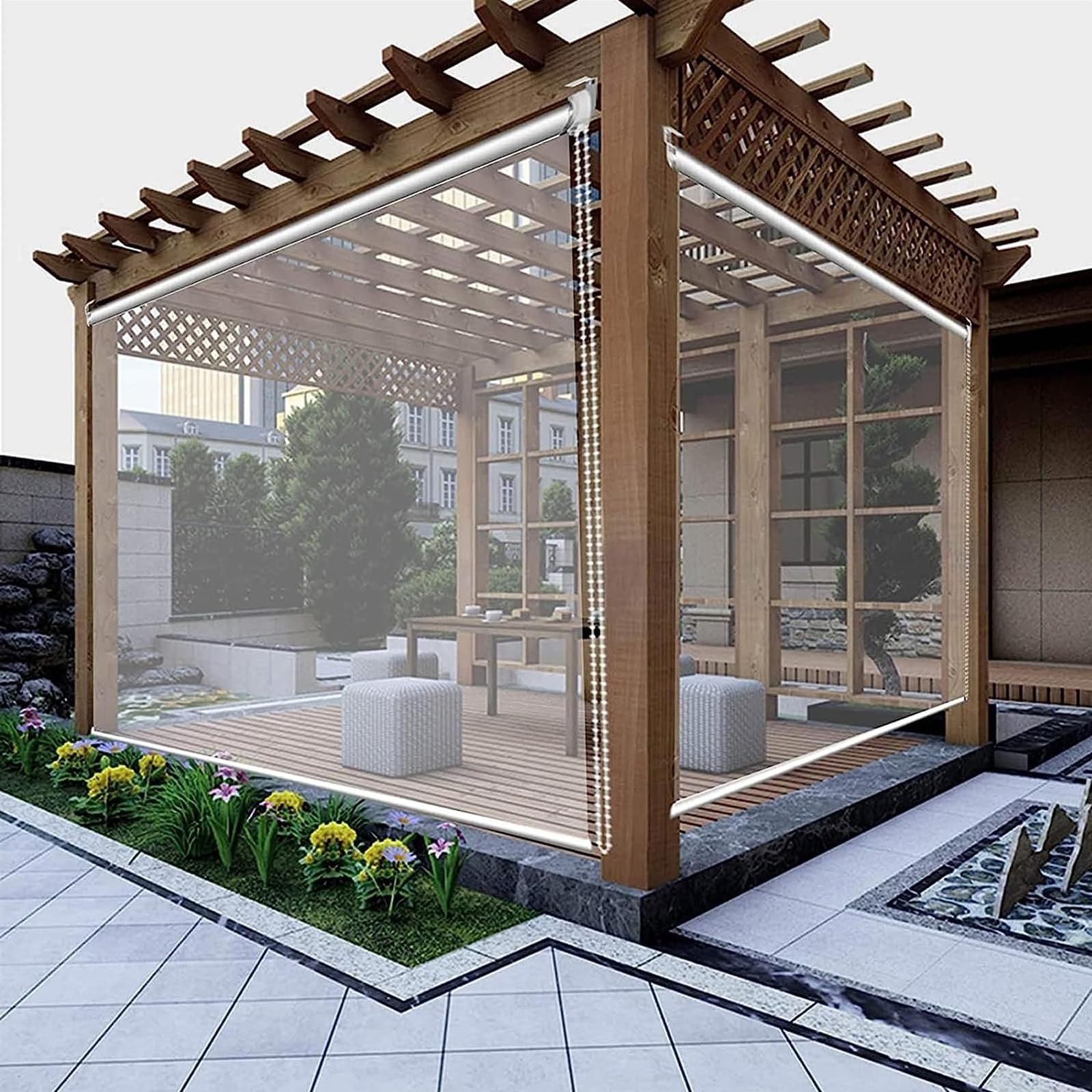 NZVZGKTNTW Clear Roll Up Blinds Waterproof Heavy Duty Clear Windproof Roller Shade, 0.5mm Thick PVC Roll Up Blinds Rainproof Curtains For Garden Pergola Gazebo(150x150cm(59x59in))