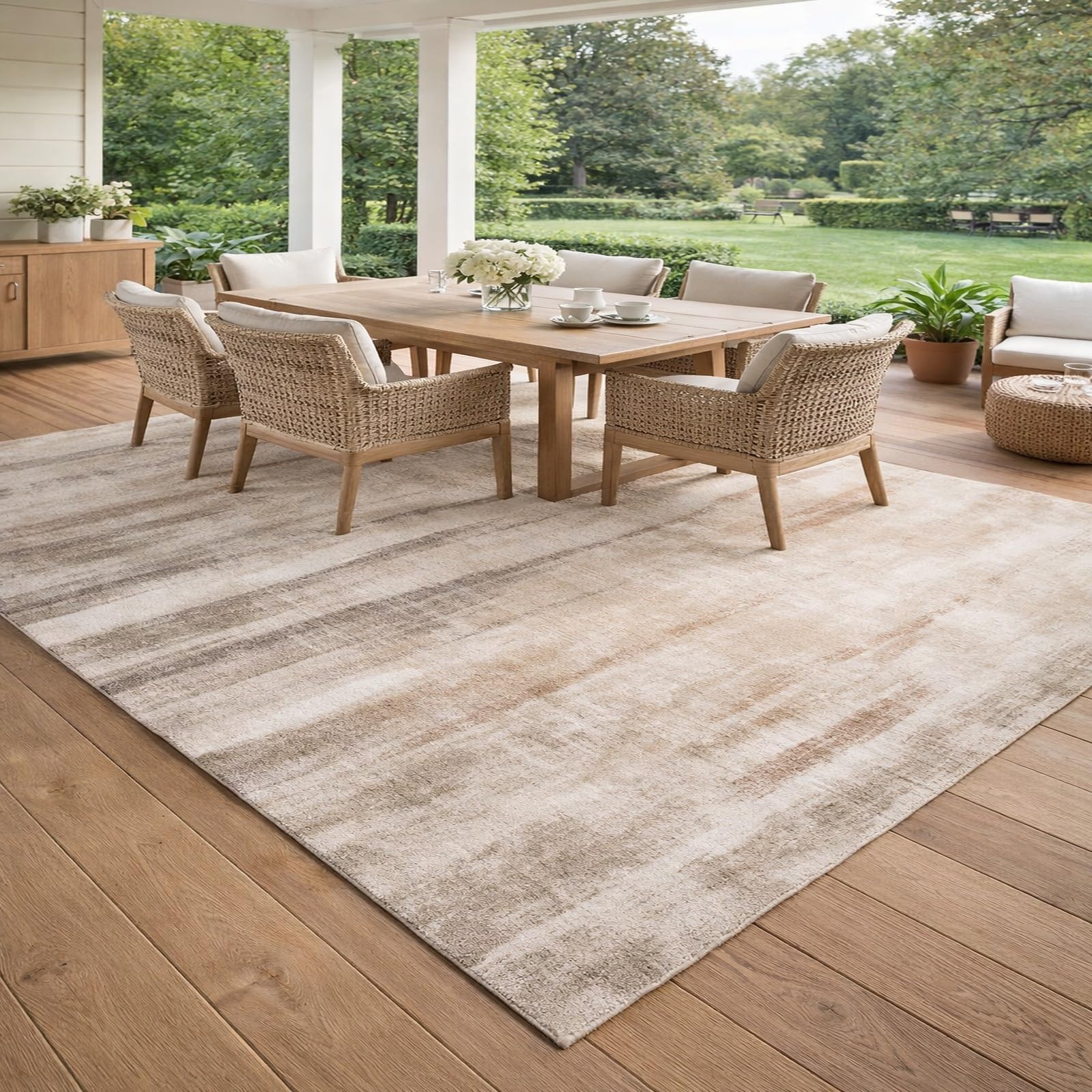 Tapis de chambre et salon abstrait moderne beige 60x110 cm pour réchauffer un coin canapé