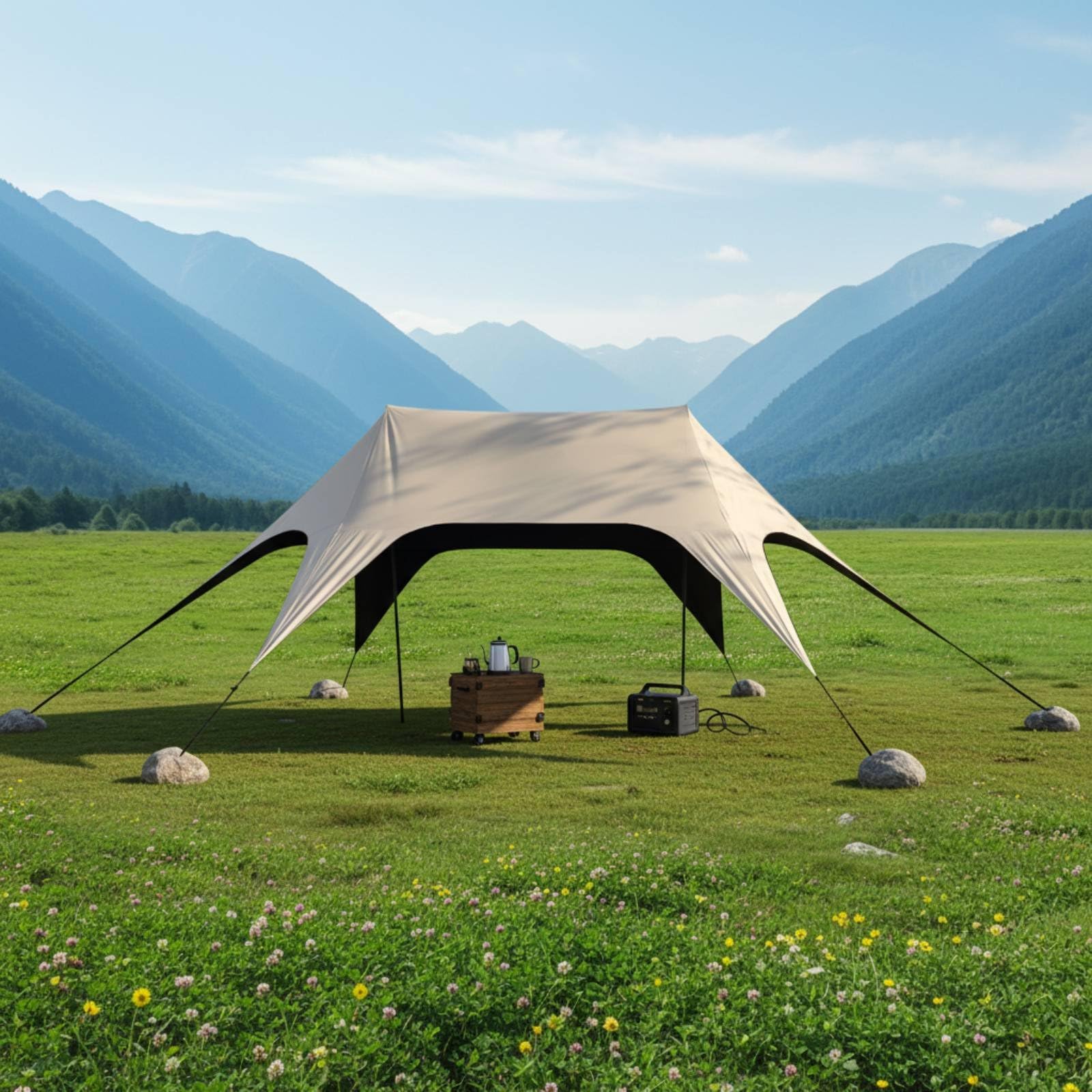 Outdoor Shelter Canopy Tenda Parasole Campeggio Riparo Tettoia Copertura in Oxford 210D Resistente Alle Intemperie Montaggio Rapido Adatta a Picnic, Beige, Beige, Grande