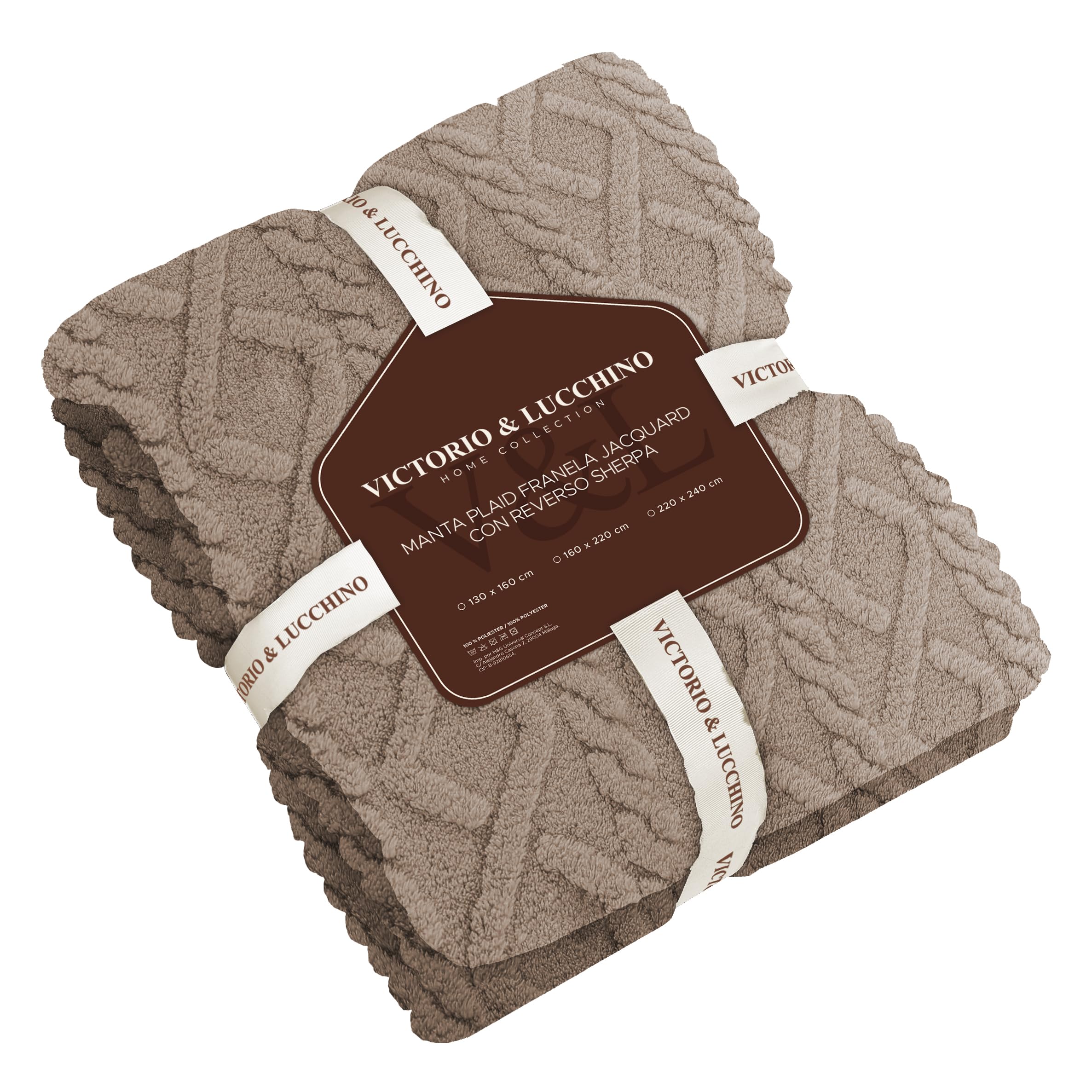 Victorio & Lucchino Manta Plaid Sofa Franela Jacquard con Borreguito Sherpa - Manta Suave para el Sofa o para Cama (VL-80521) (Café, 130 X 160 Cm)