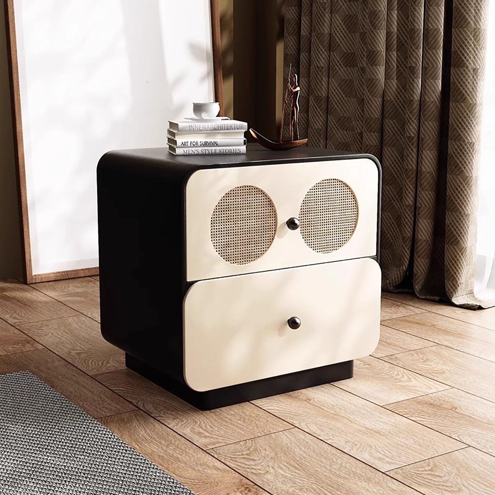 SXZenSpace Modern Simple Nightstand,with 2 Drawer Solid Wood Bedside Table Creative End Side for Bedroom Nursery Livingroom,A,50x40x50cm(20x16x20inch)