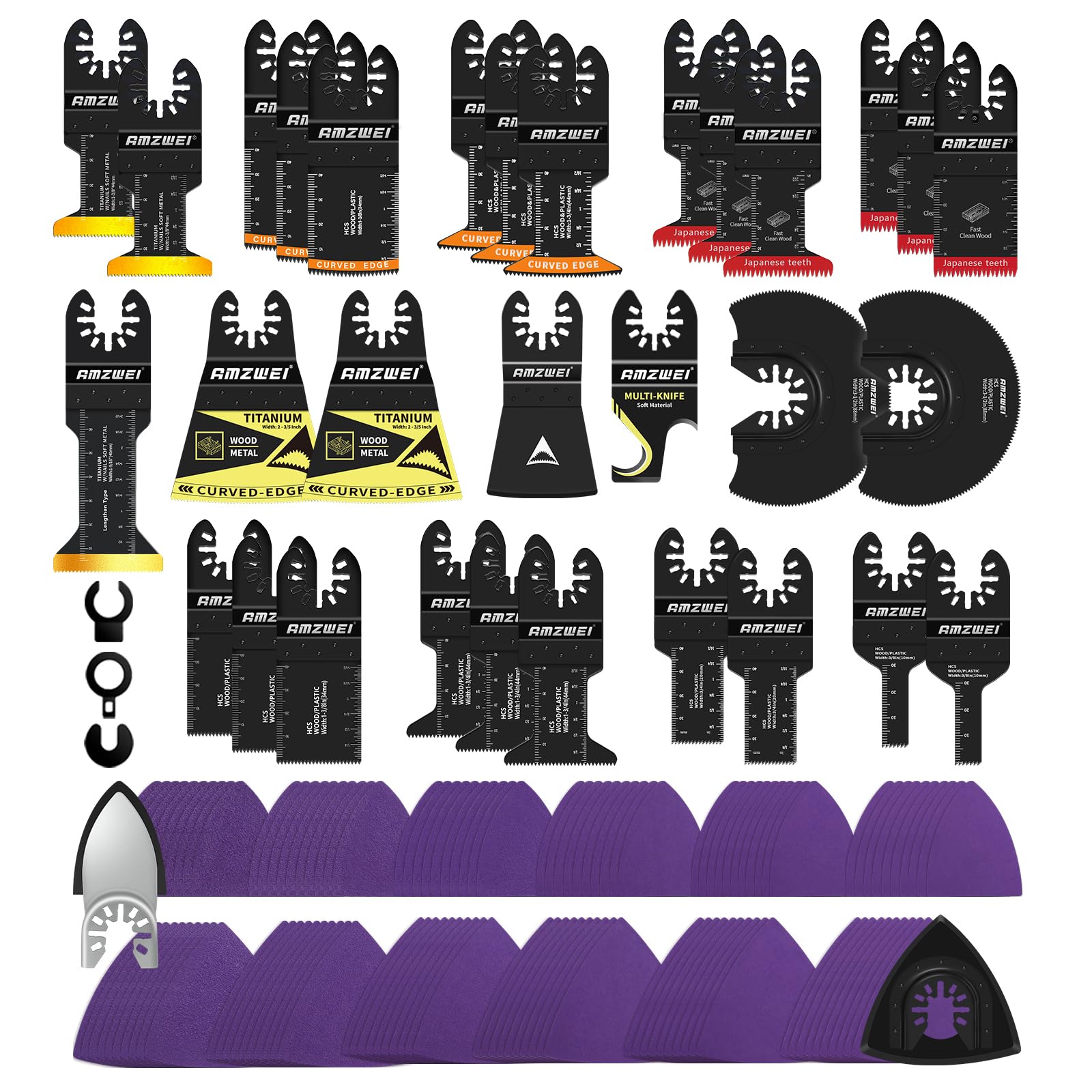 153PCS Multitool Blades Oscillating Tool Accessories with Sandpaper, Hook Knife, Titanium Oscillating Saw Blades Kits for Wood Metal Plastics Cutting, Compatible with Dewalt Ryobi Milwaukee Rockwell