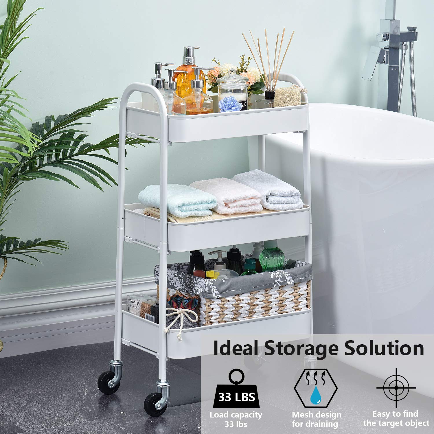 Buy 3Tier Rolling Utility Cart Easy Assembly Storage Shelves Multifunction Trolley Service Cart