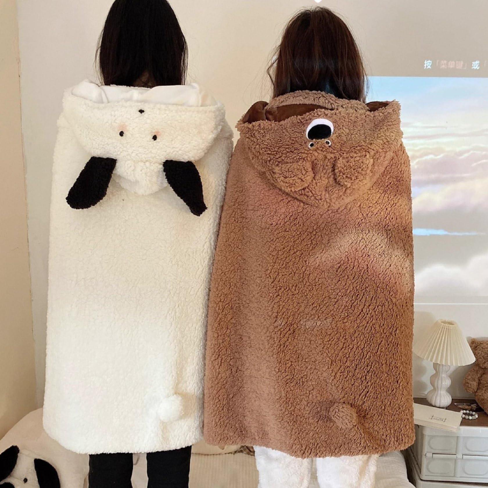 ●着る毛布 男女兼用 冬 ルームウェア チャ節電 耳まであったか フード付き ○着る毛布 男女兼用 冬 ルームウェア チャ節電 耳まであったか