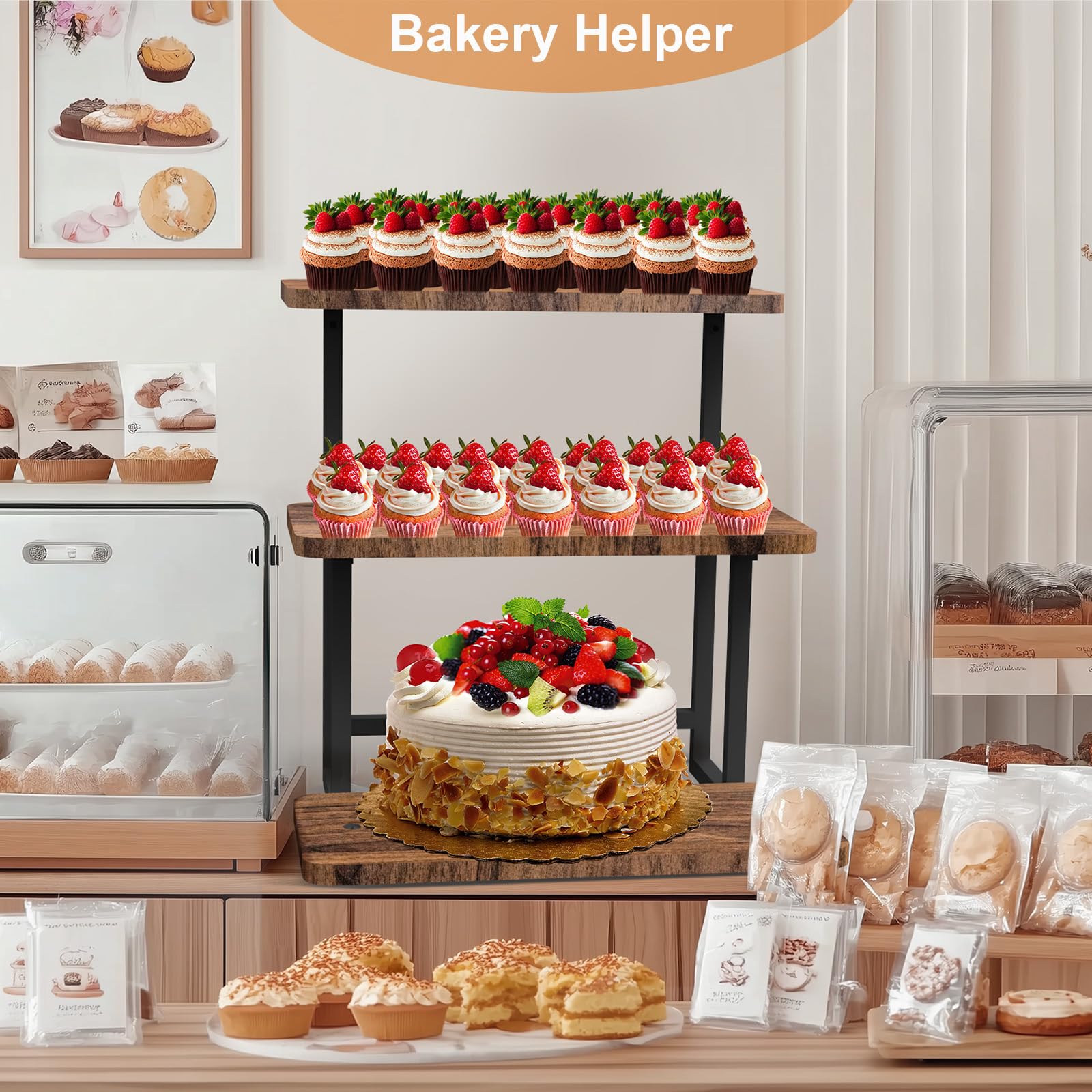 3 Livelli Alzata per Cupcakes, Alzata Per Torte Display, Alzatine per Allestimenti per 63 Cupcakes, Espositore in legno per Dolci e Frutta, Nuziali Compleanno Partito Buffet Baby Shower