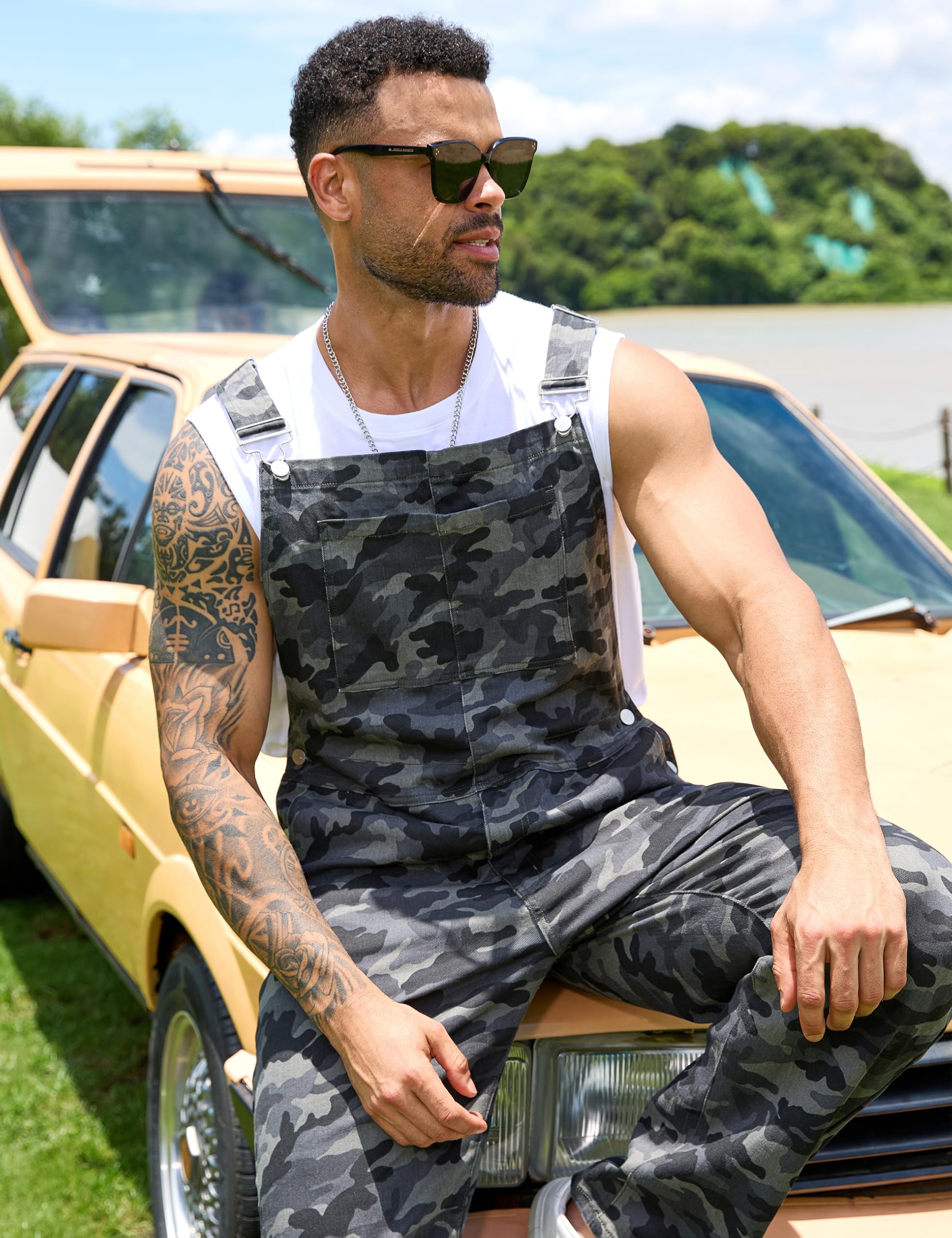 Yuanbang Camo Bibs Overalls for Men Adjustable Straps Work Utility Coveralls Camouflage Jumpsuit