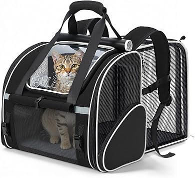 Lekereise Expandable Cat Backpack Carrier for Cats and Small Dogs up to 18 lbs, Breathable Pet Carrier Backpack with Extra Space, Sun Shade, Safety Leash, Hand Carry for Travel and Vet Visits, Black