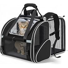 Lekereise Widened Pet Backpack Travel, Wide Pet Carrier Backpack for Cats and Small Dogs up to 18 lbs, Breathable Mesh Backpack Carrier with Sun Shade, Leash, Hand Carry for Travel Vet Car,Black
