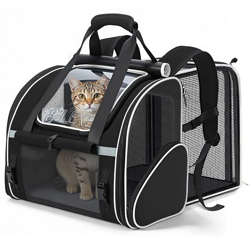 Mochila de transporte expansível para gatos e cães pequenos Lekereise, poliéster, Black M – Wide Body