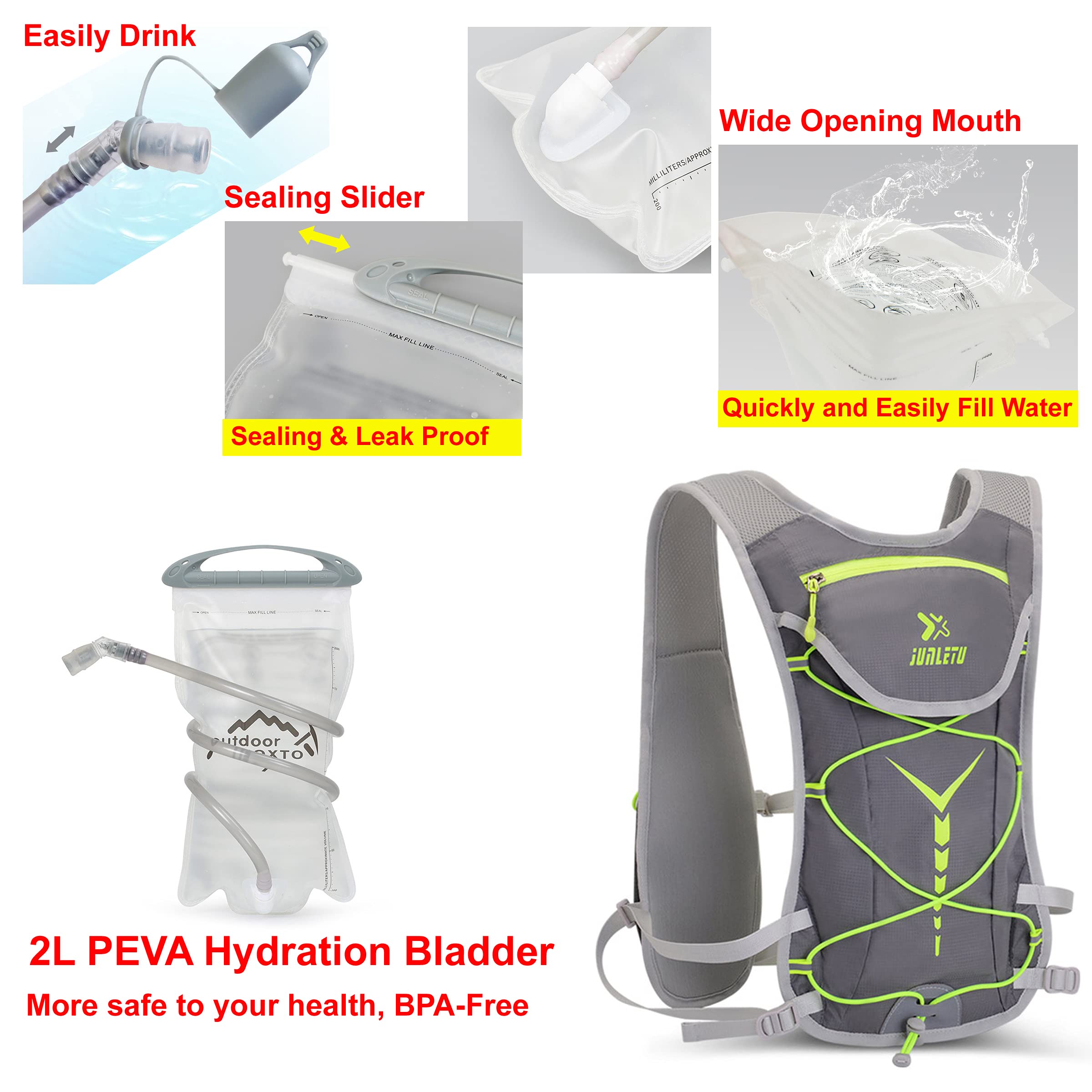 Hydration Pack with 2L Hydration Bladder – Rucksack, Water Backpack, Sports Vest, Hiking, Cycling, Climbing, Camping, Trail Running (Grey)