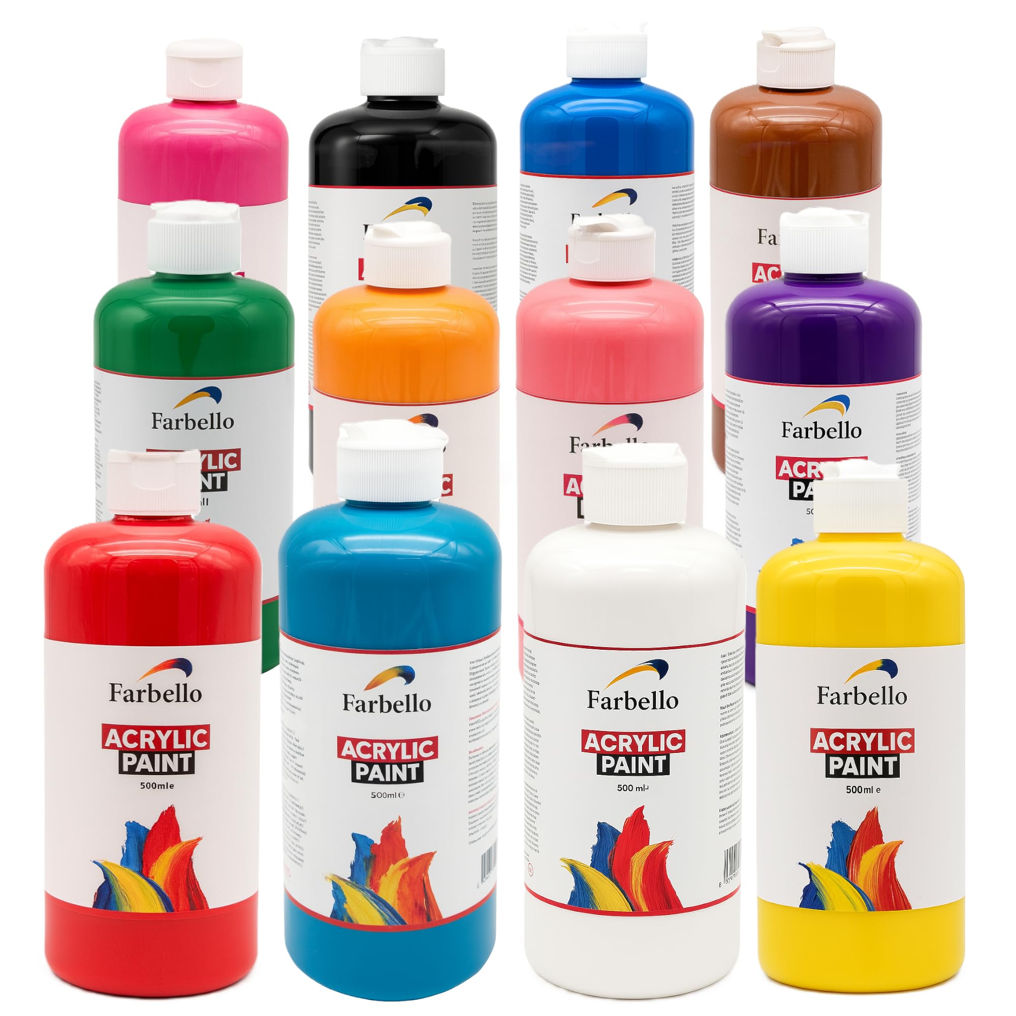 Juego de 12 pinturas acrílicas de 500 g de alta calidad para madera, piedra, lienzo, cartón para pintar, papel, tela, cuero, metal, pouring, multiusos, 12 x 500 g