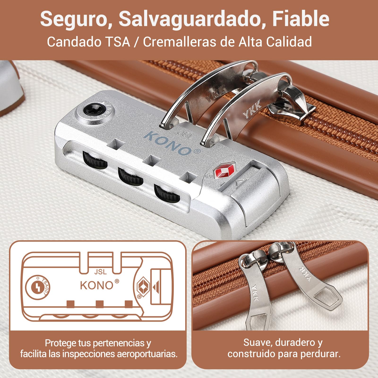Kono Maletas de Viaje Grandes 23 Kilos 28" | Maleta Rígida ABS, Equipaje Facturado con 4 Ruedas 360° y Candado TSA | Maleta Grande para Mujer (Crema Claro)