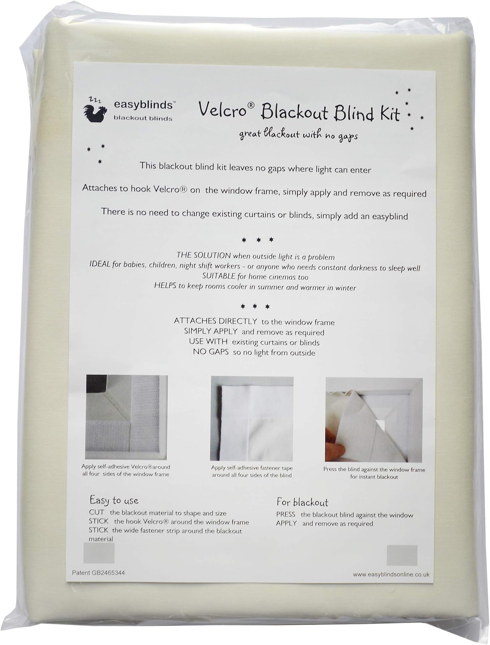 Easyblinds Original Blackout Blind Kit with VELCRO Brand Fastener tape 1.5m x 1.35m cream