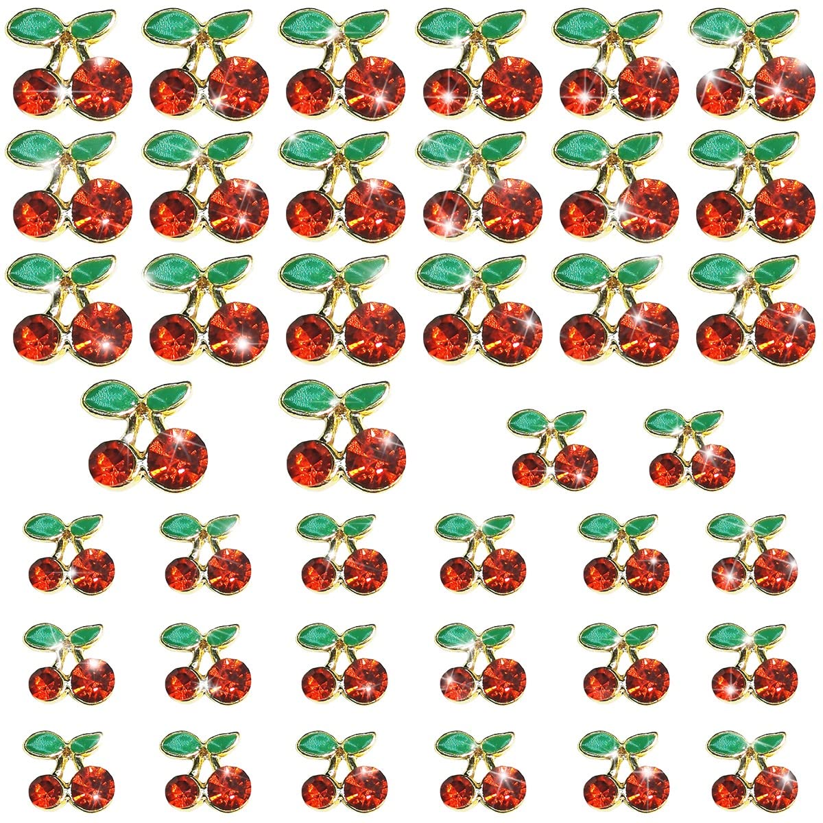 40 Pcs 3D Cherry Nail Charms Rhinestones Art Shiny Gems Glitter Studs Cute Fruit Slices Crystal for Women Jewelry Making Crafts DIY Manicure (Red Gold, 6mm/8mm)