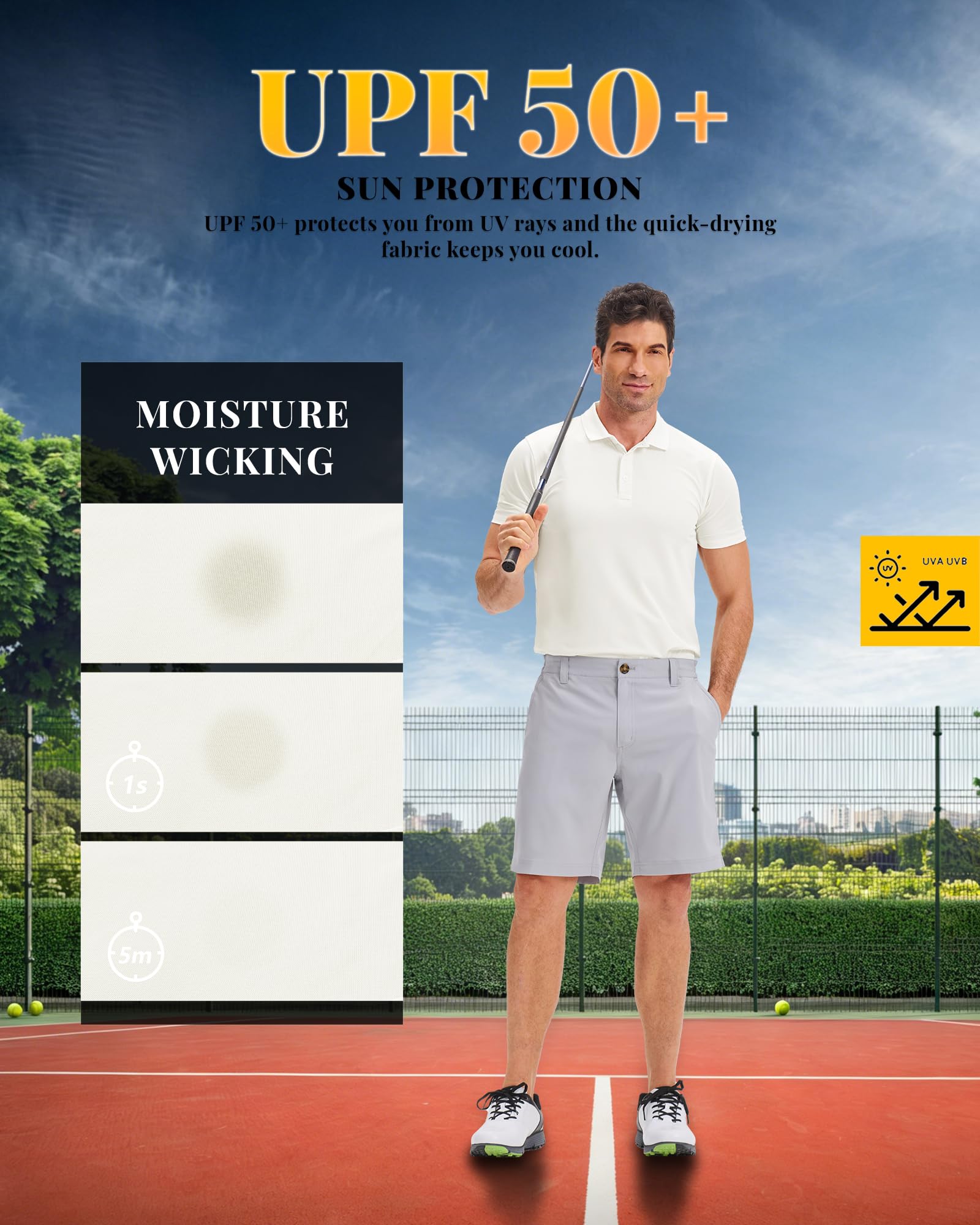 33,000ft Polo Homme Chemise de Golf Protection Solaire UPF50+ T-Shirt d'été à Manches Courtes Séchage Rapide Performance Chemise de Sport Extérieur Polo Chemise de Golf Tennis
