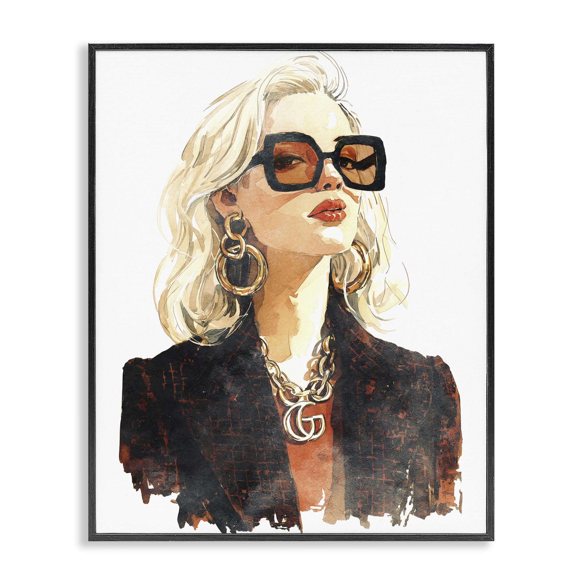 Stupell Industries Midnight Black (Textured) Gilded Glam Portrait, 24 X 30 Inch Framed Giclée Print