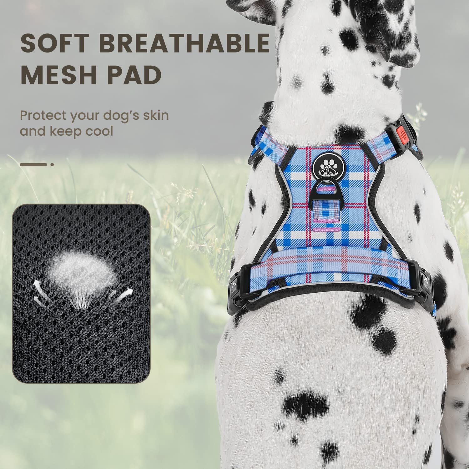 FURRYFECTION No-Pull Dog Harness Medium Dogs, Blue plaid - Image 2