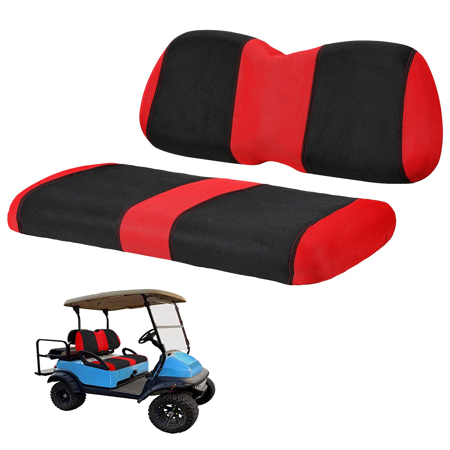 YUWEIDG0769 Golf Cart Seat Cover Sets Front and Rear (Back) Golf Cart Seat Cover for EZGO TXT & Club Car Precedent/DS, Washable Seat Cover (Red and Black- Front Seat Cover for Club Car Precedent) — image 1