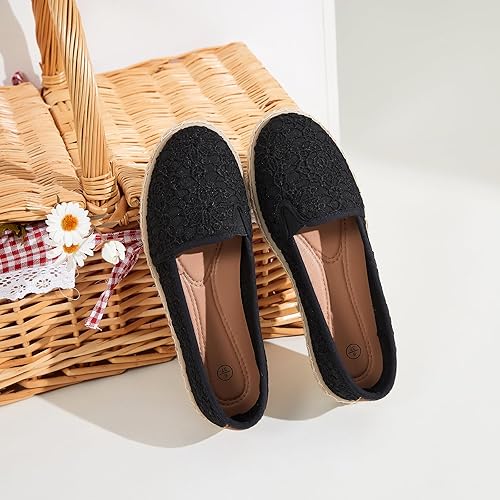 Miniatura 9 de BABUDOG Zapatos planos para mujer con bordado de flores, zapatos de ballet de encaje blanco, zapatos planos elegantes y cómodos