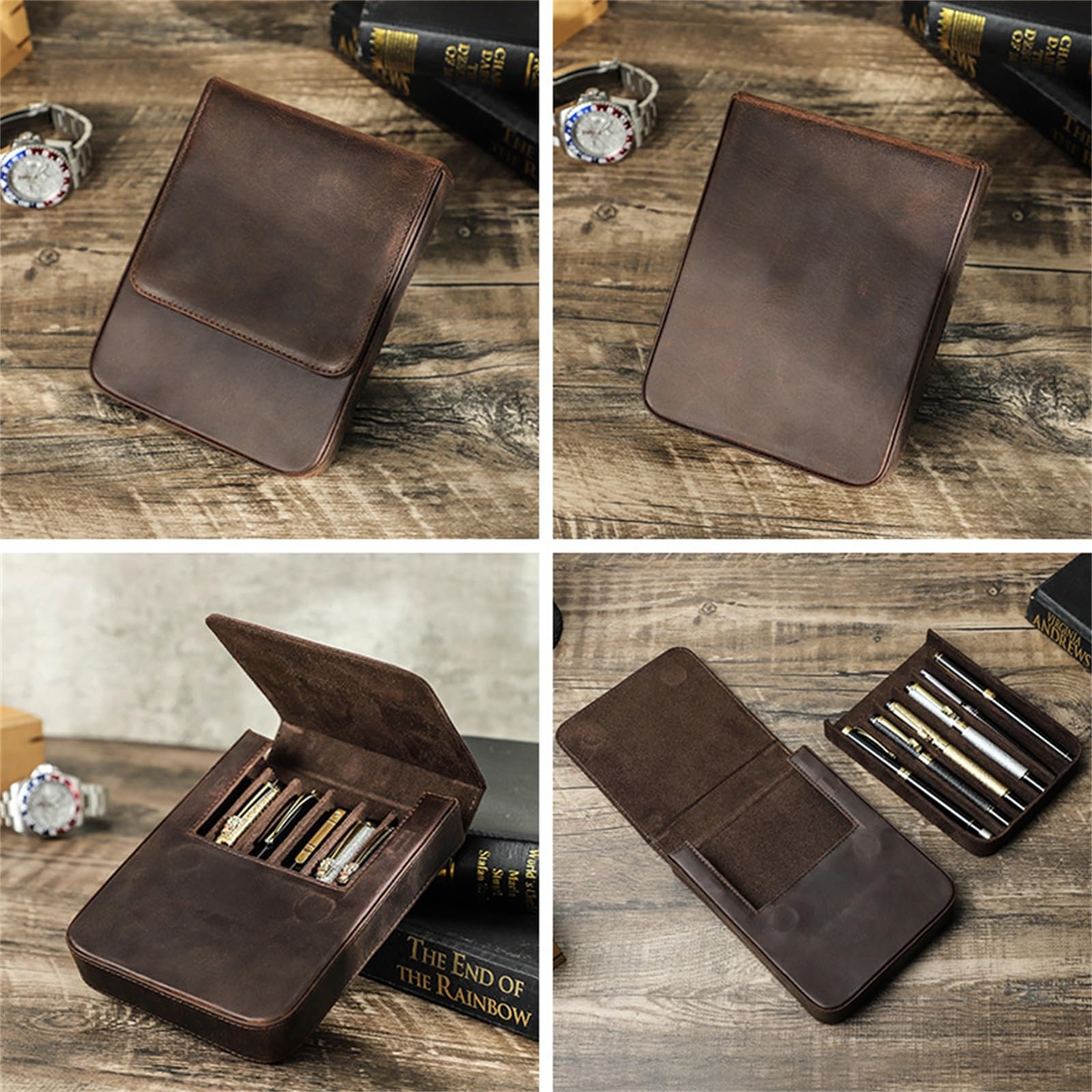 Portapenne in Pelle Astuccio in pelle, organizer for penne for studenti, con cassetto fatto a mano per il Trasporto e lo Stoccaggio