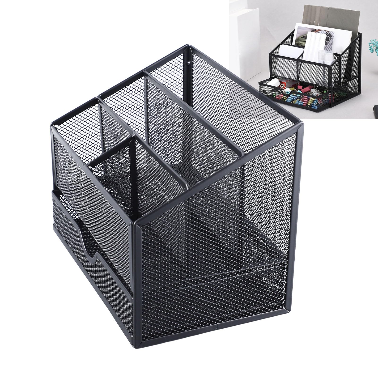 Organizador de Escritorio de Metal con Cajones Extraíbles Ranuras Compactas para Libros A4 A5 Bolígrafos Notas Organizador de Mesa de Oficina Elegante y Duradero