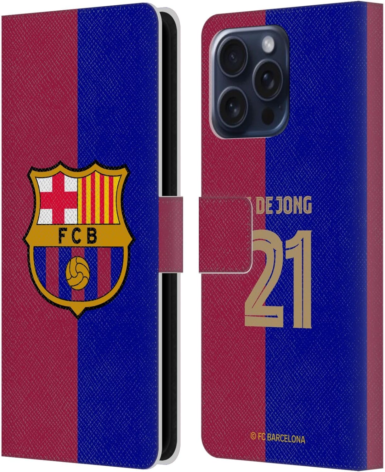 Head Case Designs Officially Licensed FC Barcelona Frenkie de Jong 2024/25 Players Home Kit Leather Wallet Case Compatible with Apple iPhone 16 Pro Max