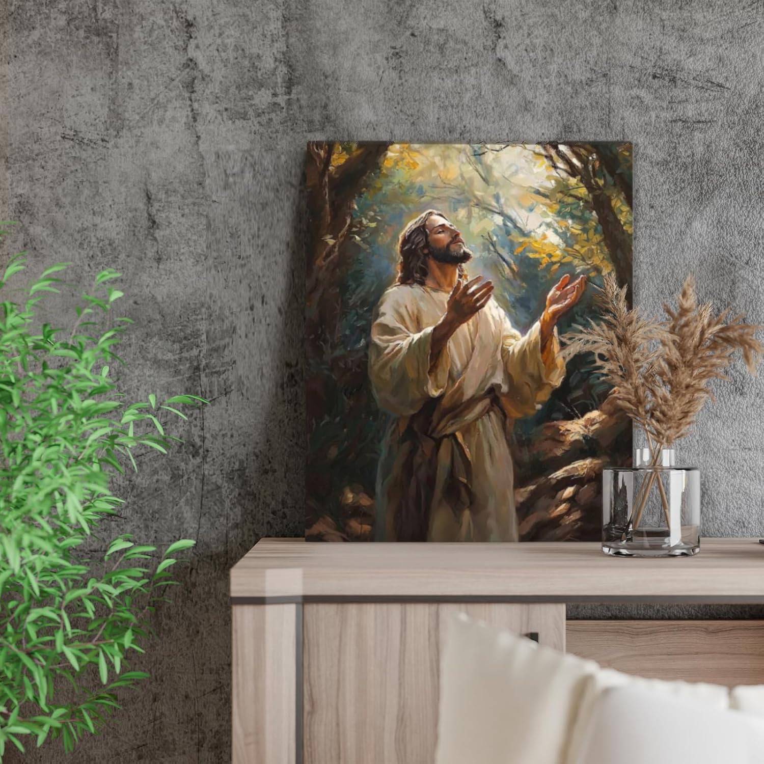 Jesus Canvas Wall Art Christian Wall Decor Picture Painting Jesus Praying In The Garden Of Gethsemane Printed Painting Christian Bible Wall Decor For Living Room Bedroom Church Decoration 12x18 Inch