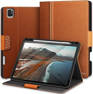 KingBlanc iPad Pro 11 inch Case 2022 4th Generation 3rd/2nd/1st Gen (2021/2020/2018) with Pencil Holder, Vegan Leather Folio Smart Cover Supports Apple Pencil2. Pair/Charging, Auto Sleep/Wake, Brown