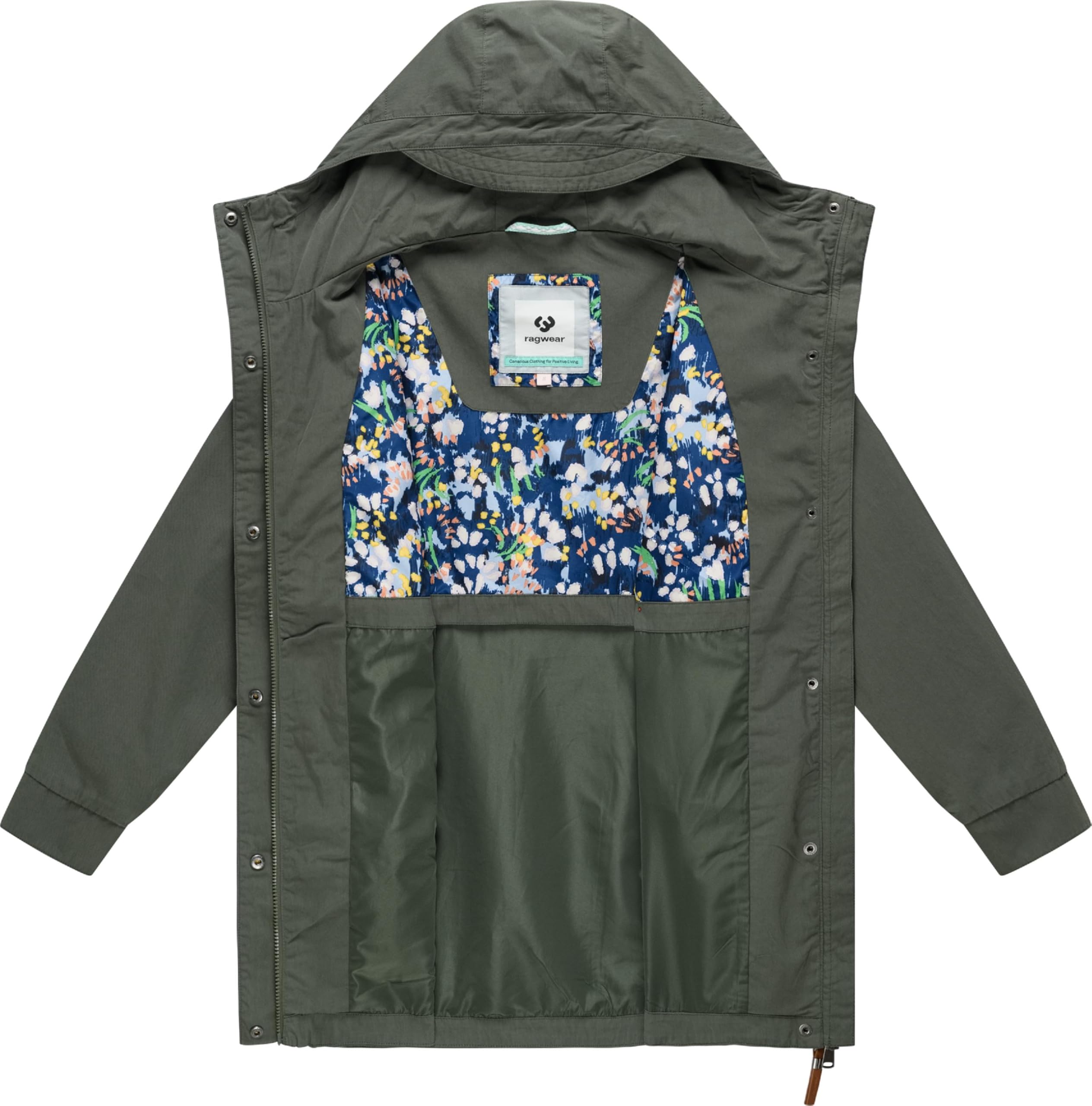 Ragwear Damen lange Übergangsjacke leichter Oversize-Parka mit verstellbarer Kapuze und Schlüsselanhänger Lamyja B XS-XXL