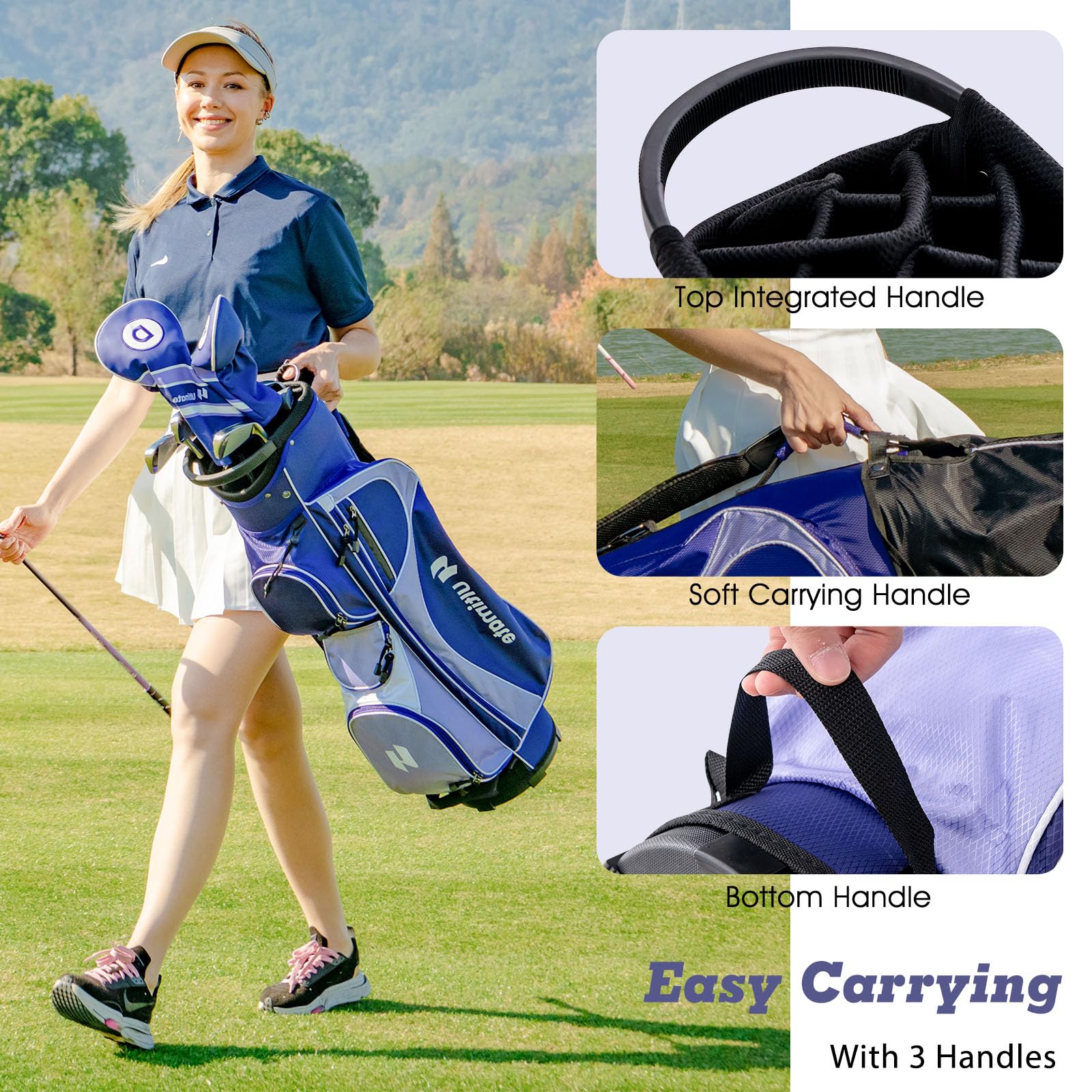 LIFEZEAL Set Complet de Clubs de Golf pour Femmes, Jeux de Clubs de Golf #1 Driver, 3 Fairway, 5 Hybride, 5#6#7#8#9#p #s Fers, Putter, Sac de Golf Portable avec Housse de Pluie, Droitiers