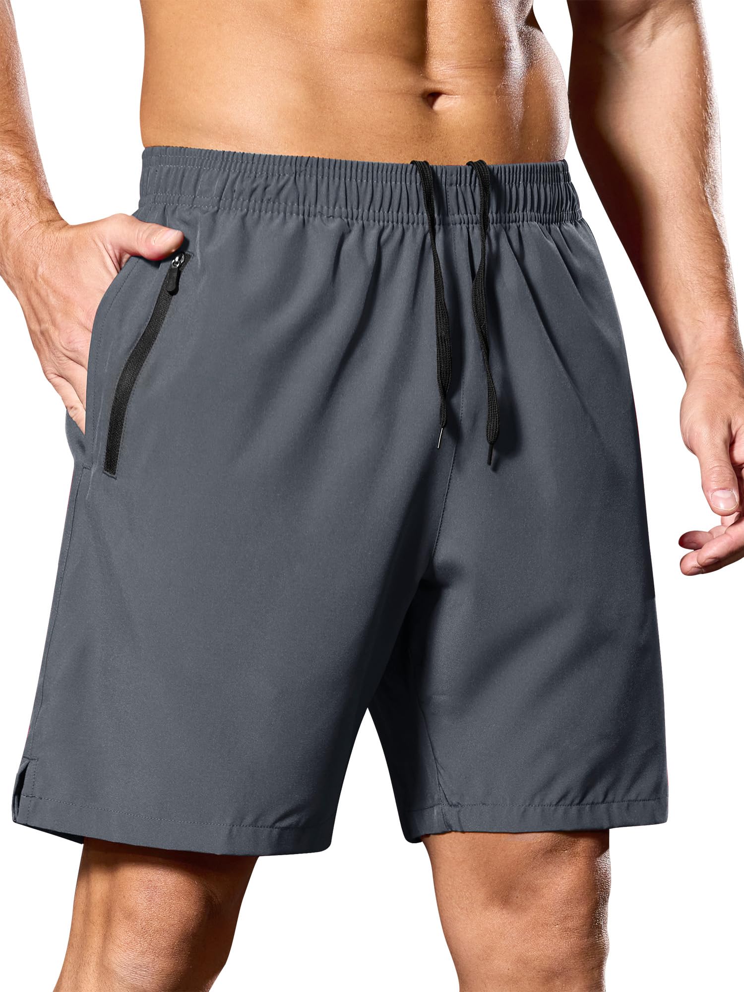 SILKWORLD Pantalones cortos de correr 2 en 1 para hombre, de 7 pulgadas, para entrenamiento, gimnasio, atléticos, de secado rápido, ligeros, con bolsillos