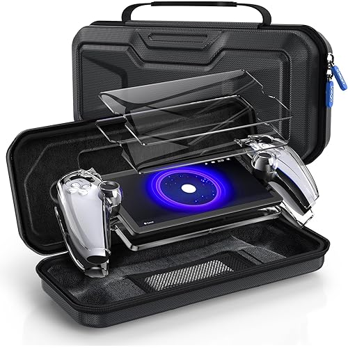 Accessories Bundle for PlayStation Portal, EVA Carrying Case for PS5 Portal, 2 Pack HD Tempered Screen Protector and Hard Full Clear Crystal Cover for Ps Portal Accessory