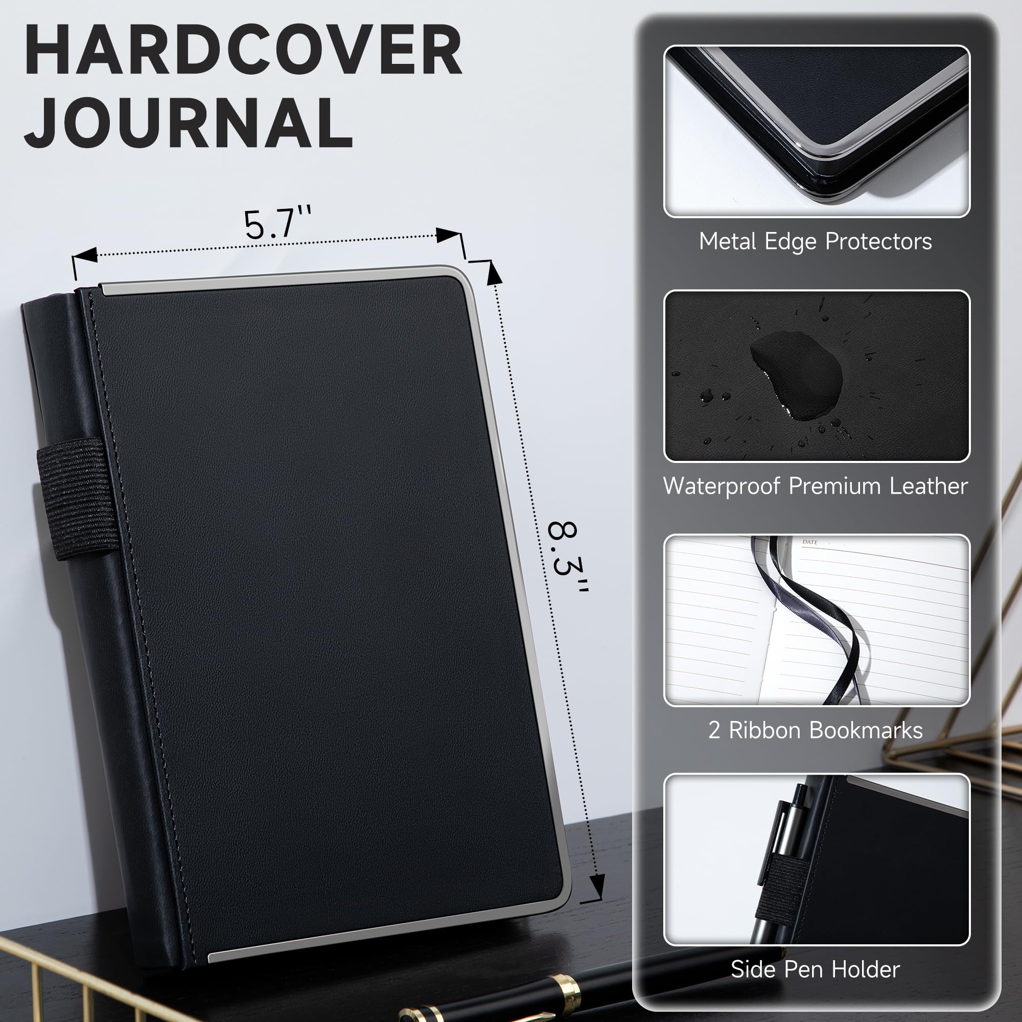 MINICAGIE Diario de cuero para hombres y mujeres, regalos de 288 páginas, 100 g/m², papel grueso, cuaderno A5, cuaderno de tapa dura para escribir, cuadernos para el trabajo, tomar notas, diario, 14.7