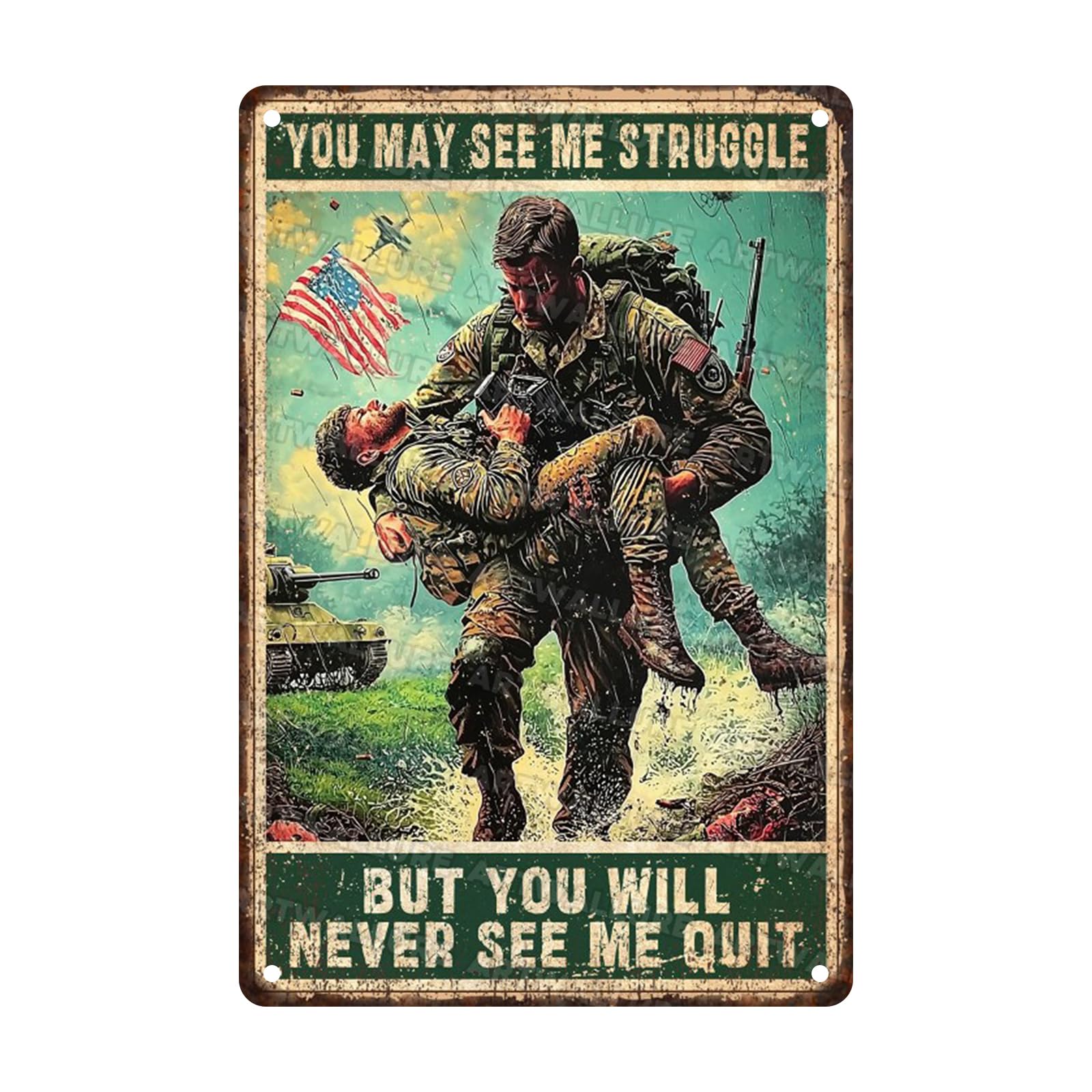 Anceky Funny Metal Sign You May See Me Struggle But Never Quit Signs Retro Tin Sign Wall Decor for Garage Kitchen Home Bar Cafe 12×16 Inch